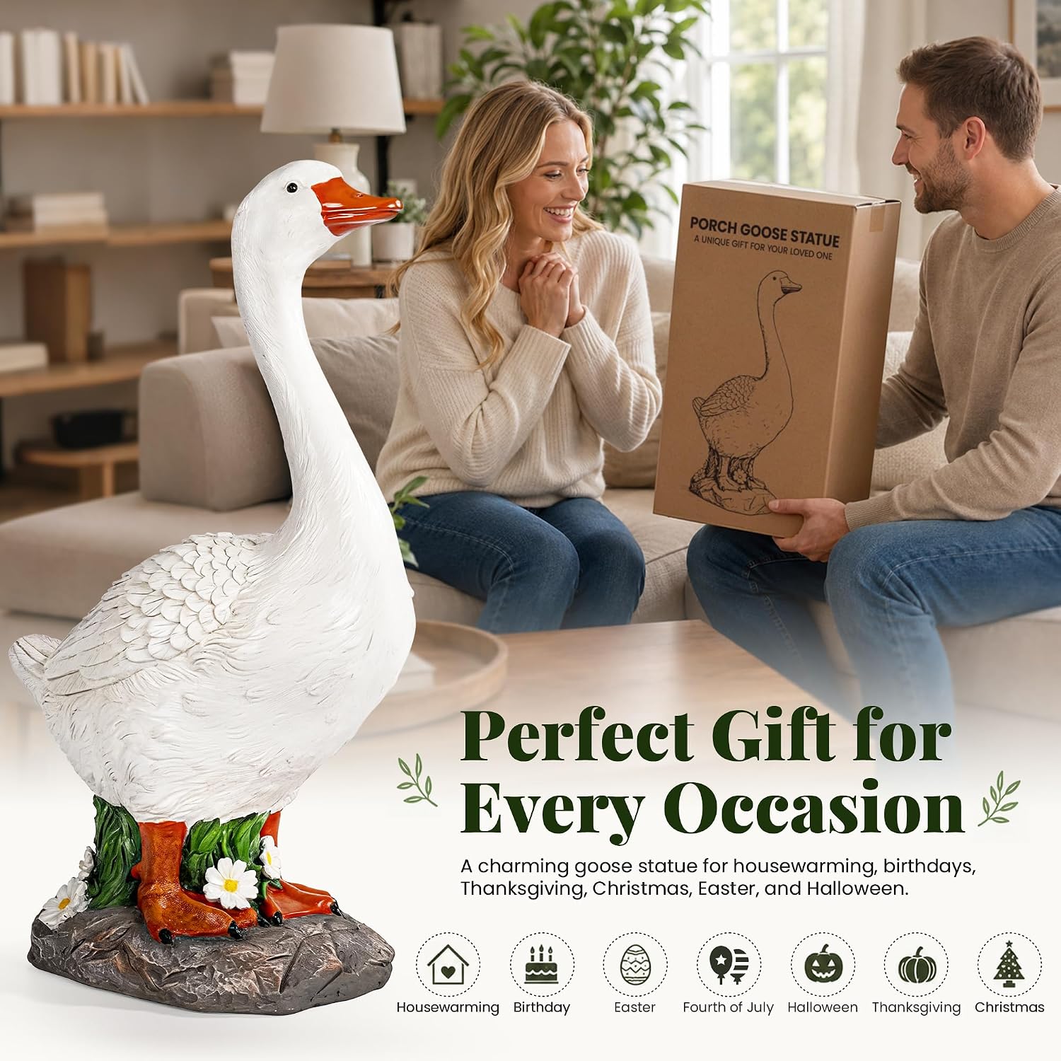 Thumbnail 6 de GIGALUMI 11203 Porch Goose Statue, Hand-Painted Resin, 18.9-Inch
