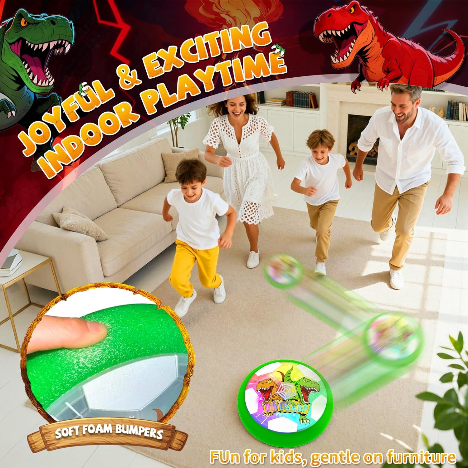Thumbnail 4 de Dinosaur Toys Glowing Hover Soccer Ball for Boys (Light Up Dino Air Hover Ball, Indoor/Outdoor)