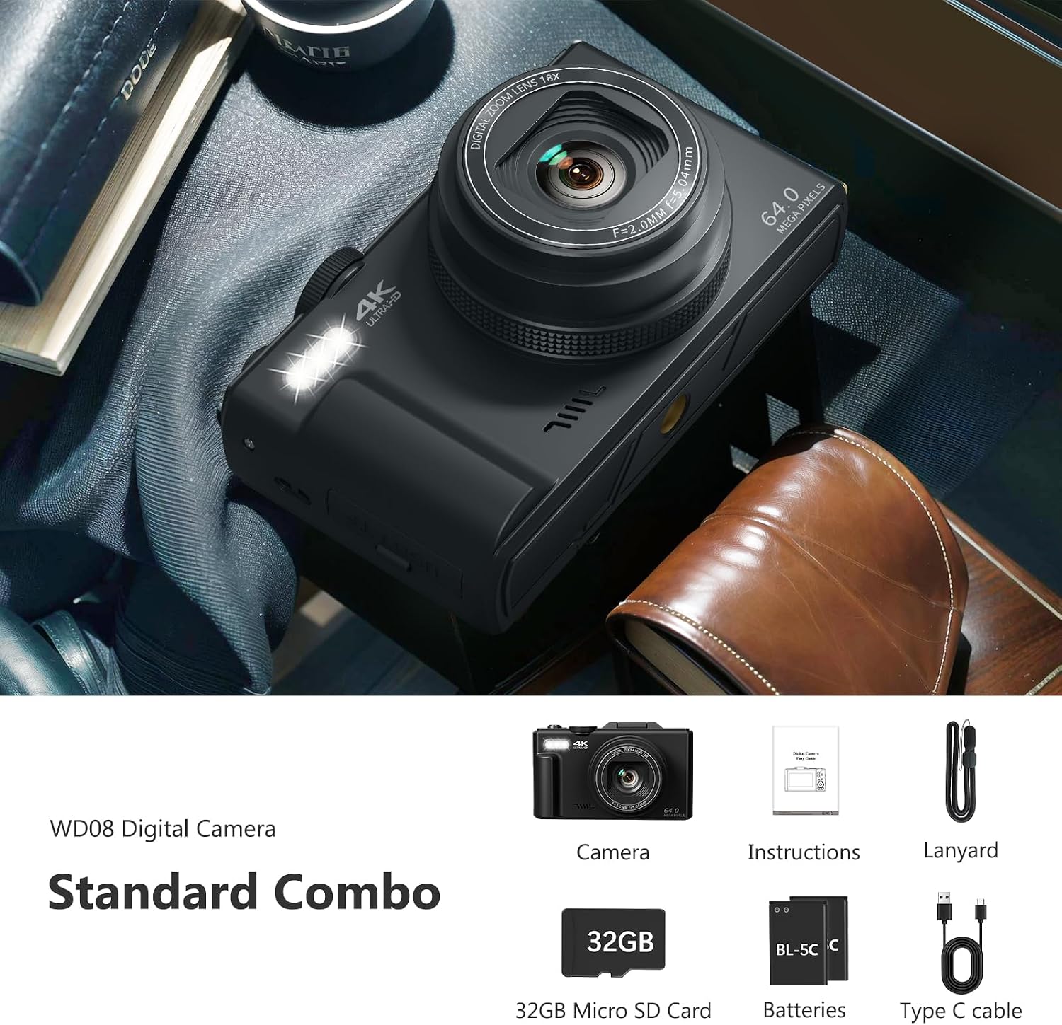 Thumbnail 6 de VJIANGER WD08 4K Digital Camera, 64MP, 180° Flip Screen, 18X Zoom
