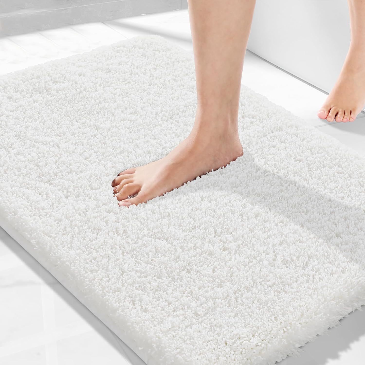 Detalle de Yimobra 32" x 20" Plush Bath Rug, Off-White Microfiber