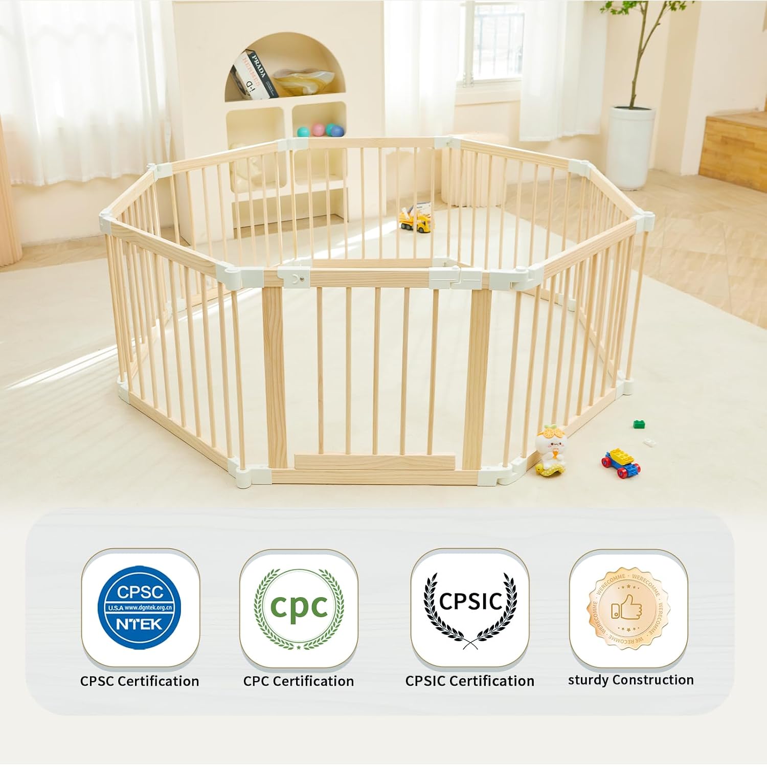 Thumbnail 1 de HUTOCADA Foldable Wooden Baby Playpen, Expandable 56 x 56 x 24-Inch Play Yard
