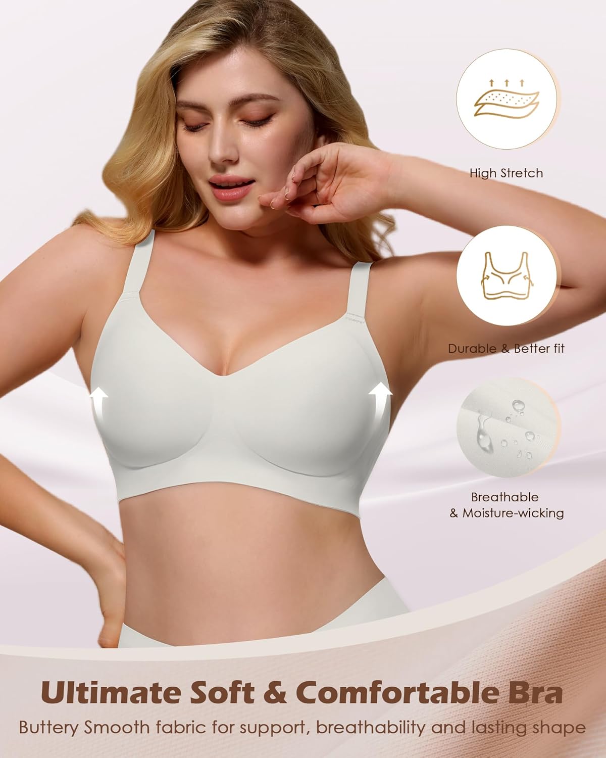 Detalle de As Fairy Women’s Wire-Free V-Neck Seamless Push Up Bralette (Full Coverage, No Underwire)