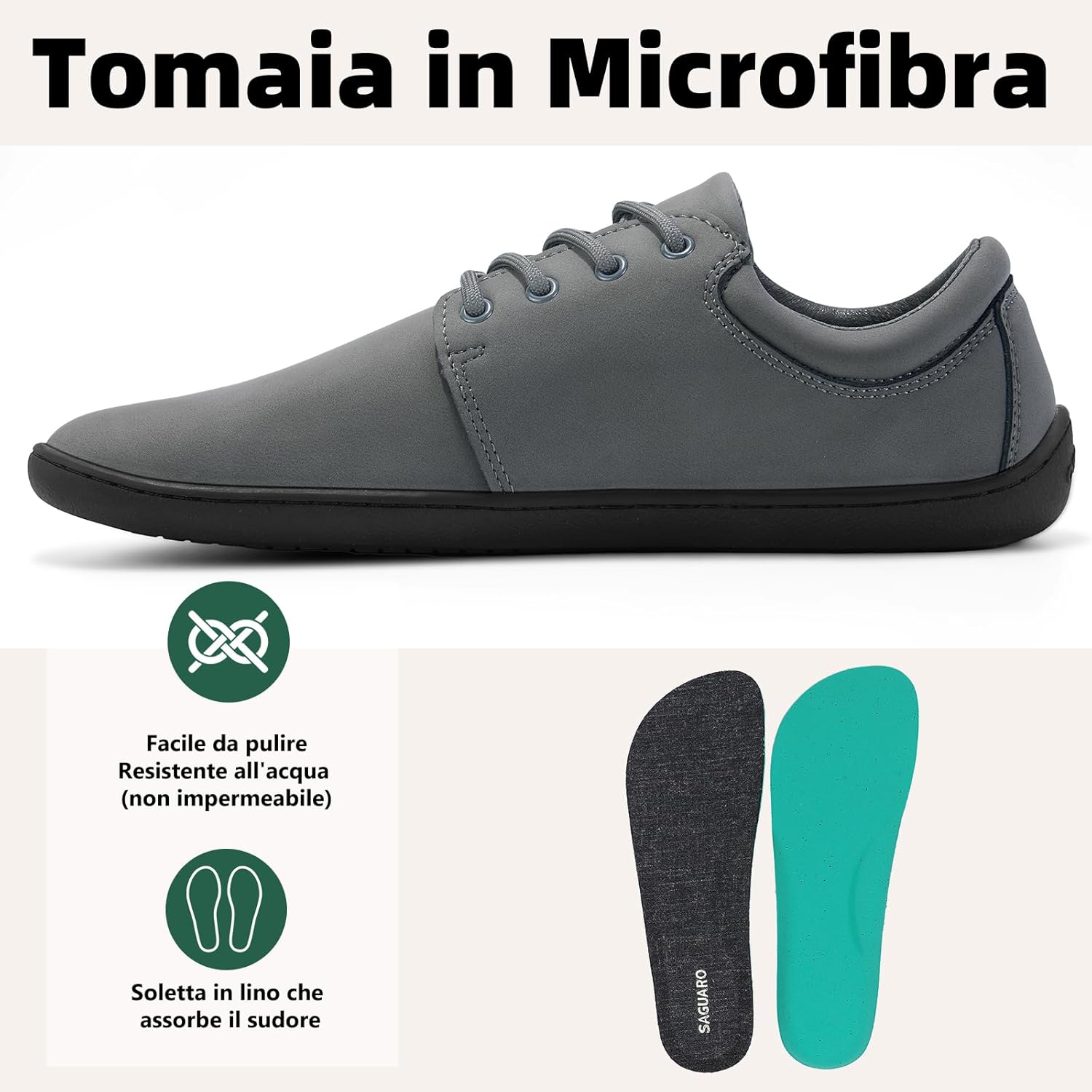 Detalle de SAGUARO Scarpe Barefoot Uomo Noble II – Wide Toe Box (Gr. 36-48), stile casual-formale