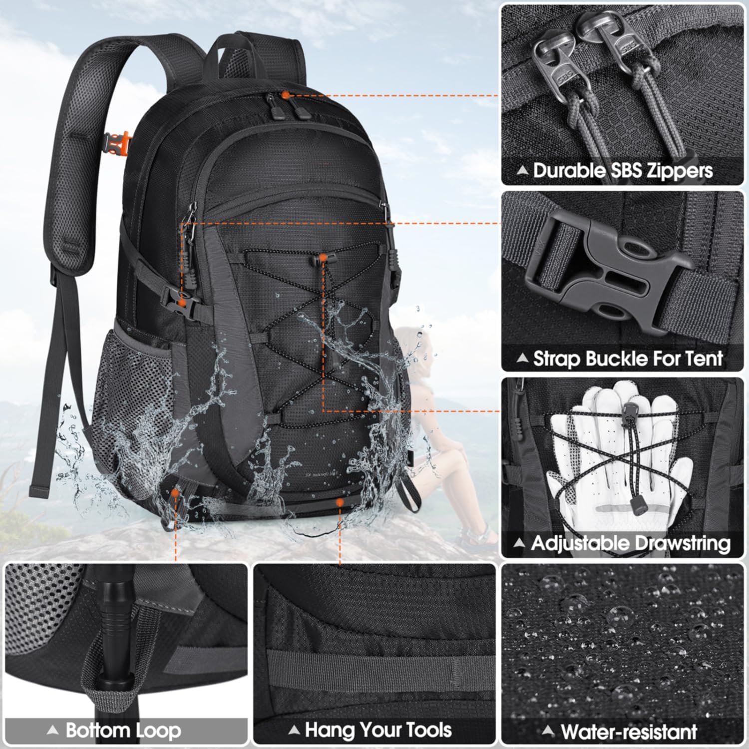 Detalle 2 de RAINSMORE Wanderrucksack 40L wasserdicht