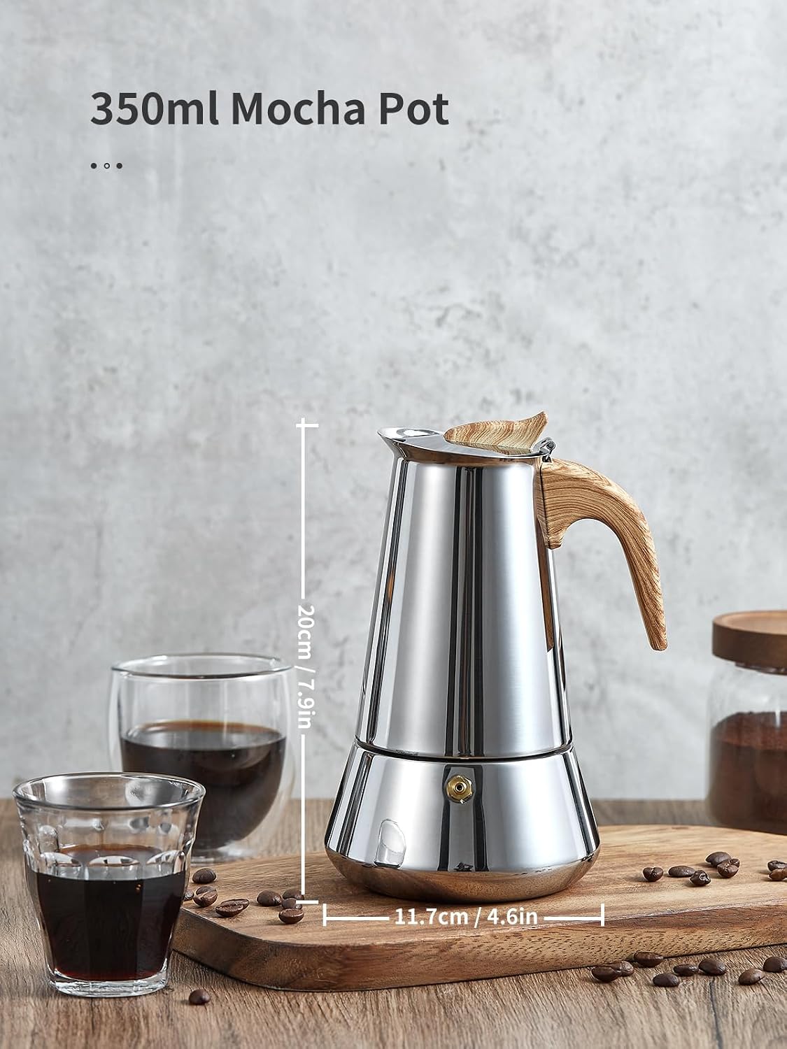 Detalle 2 de Yabano Cafetiere italienne Moka Pot, 350ml Stainless Steel Stovetop Coffee Maker
