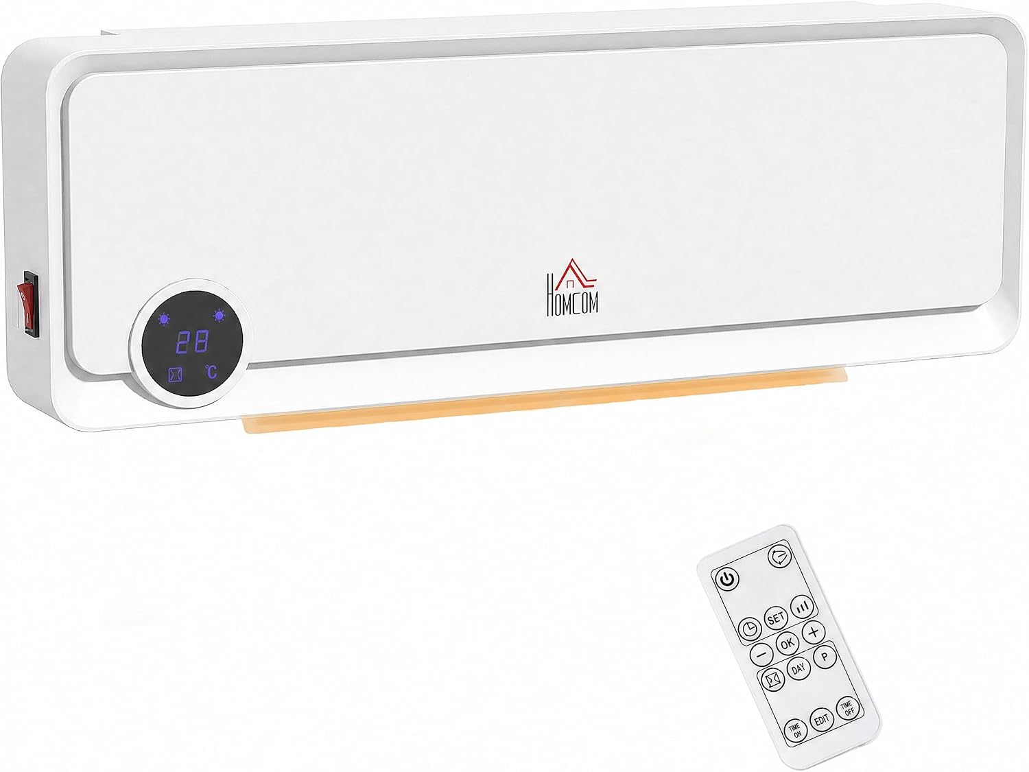 Detalle de HOMCOM 820-252V70WT Wall-Mounted Heater, 1000W/2000W, Fan and Timer