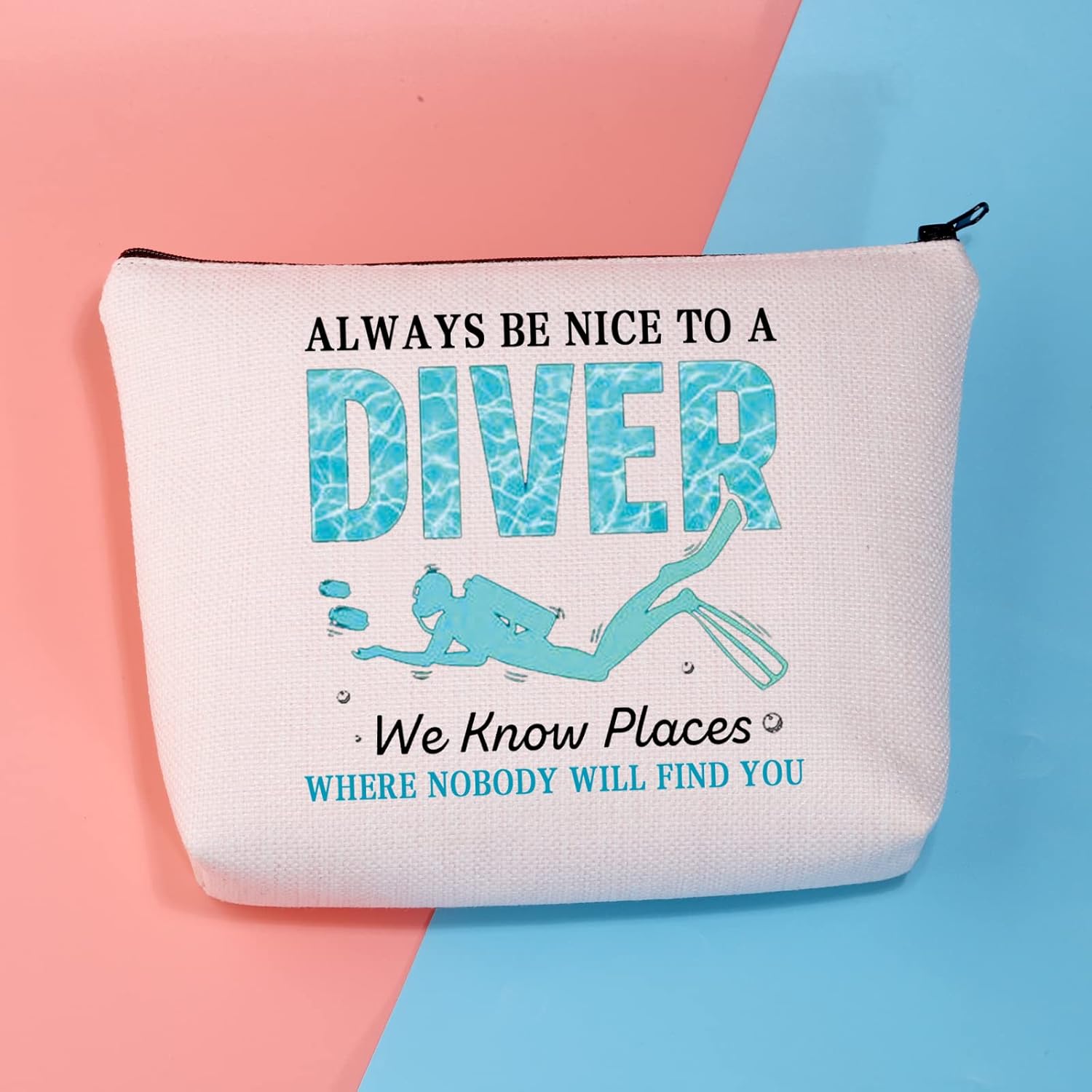 Thumbnail 2 de Funny Scuba Diving Gift: Always Be Nice to a Diver Makeup Bag
