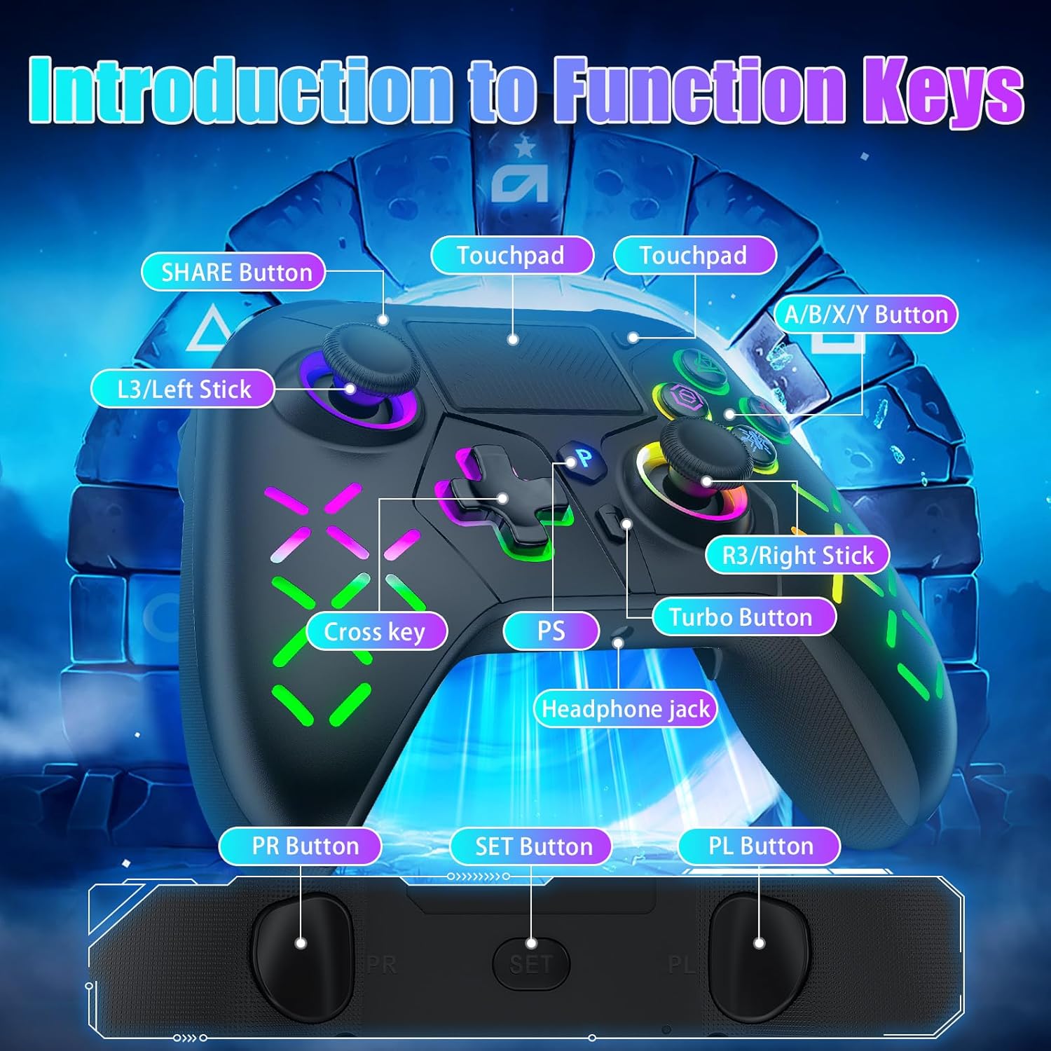 Thumbnail 5 de Bonacell RGB Wireless Controller für PS5/PC/PS4 – mit Motor-Vibration, 6-Achsen-Sensor, Turbo & Touchpad
