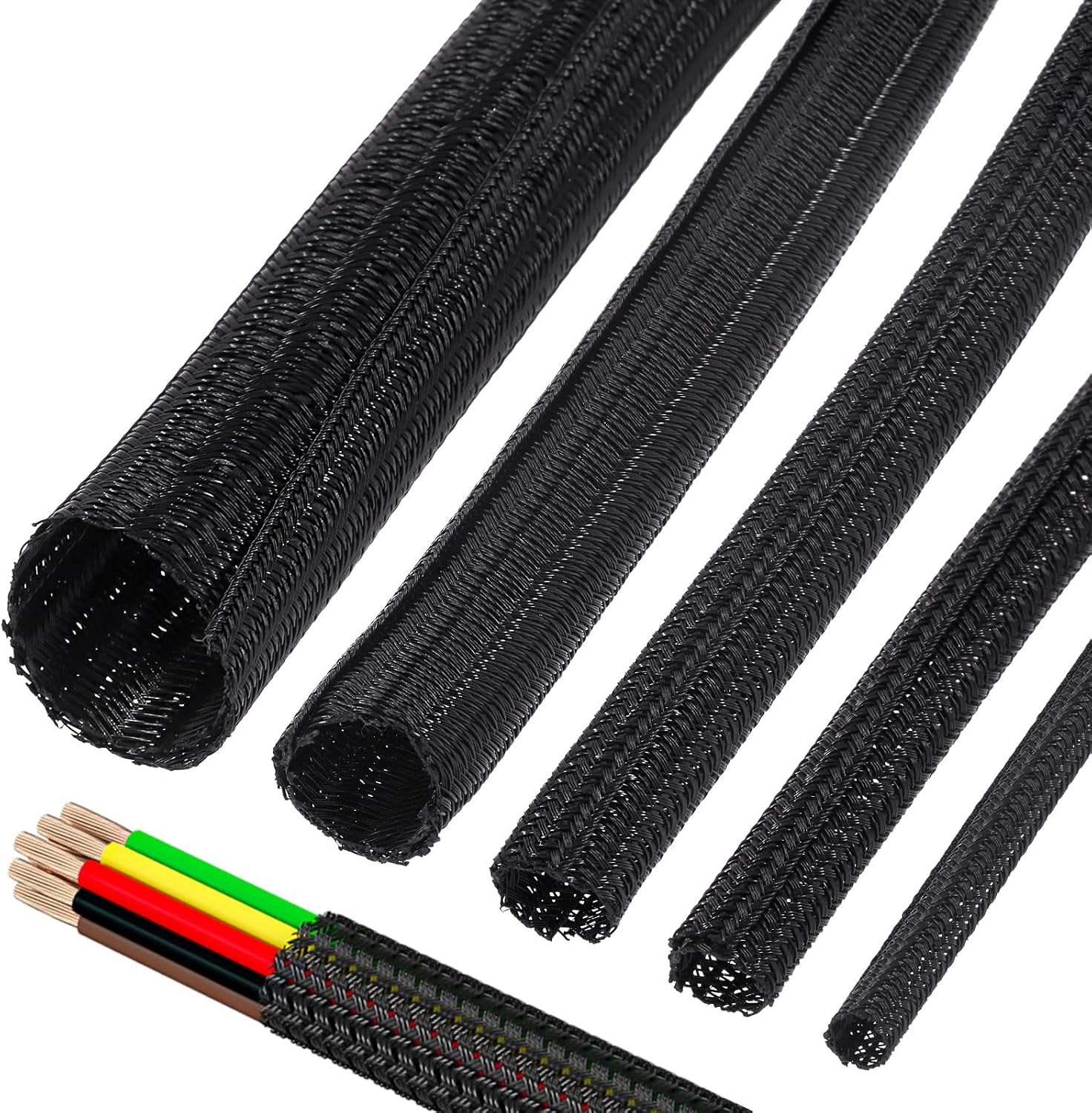 Tanstic 9.8Ft 1/2 Inch Braided Cable Sleeve – Durable PET Wire Loom for Messy Cables