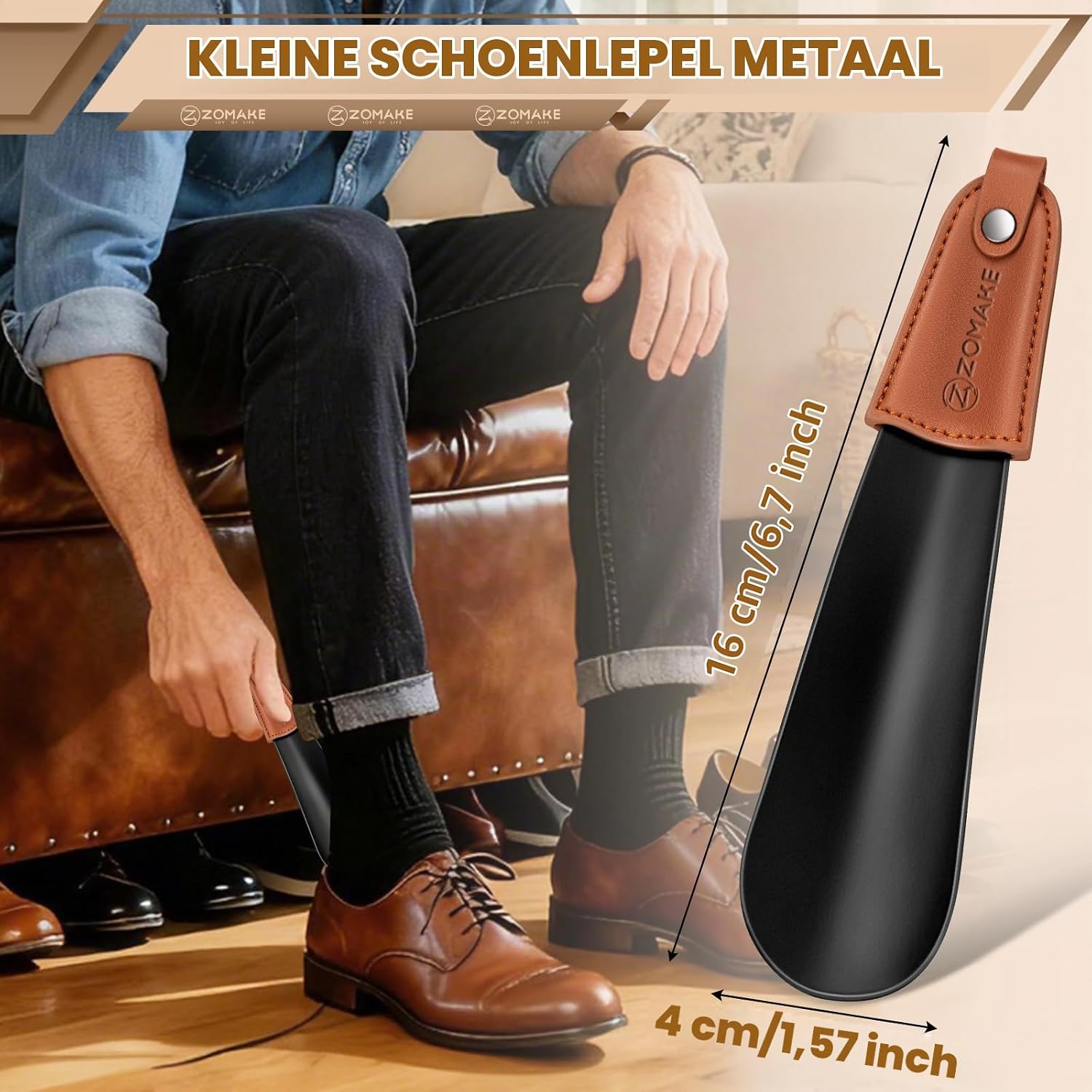 Detalle 2 de ZOMAKE TM0087A korte metalen schoenlepel van 17 cm, zwart