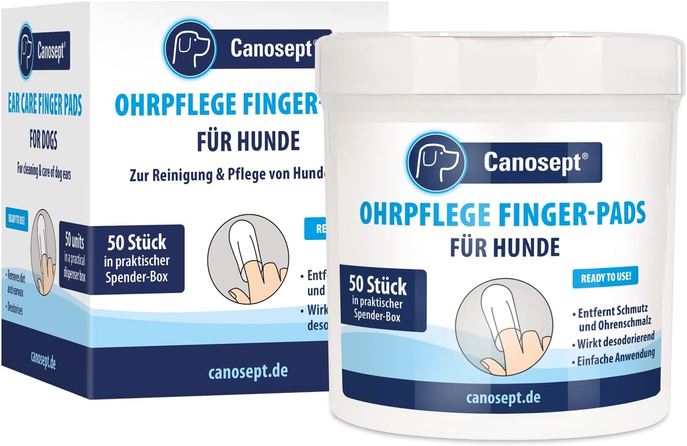 Canosept Ohrpflege Finger-Pads für Hunde – 50 Stück, praktischer Ohrenreiniger