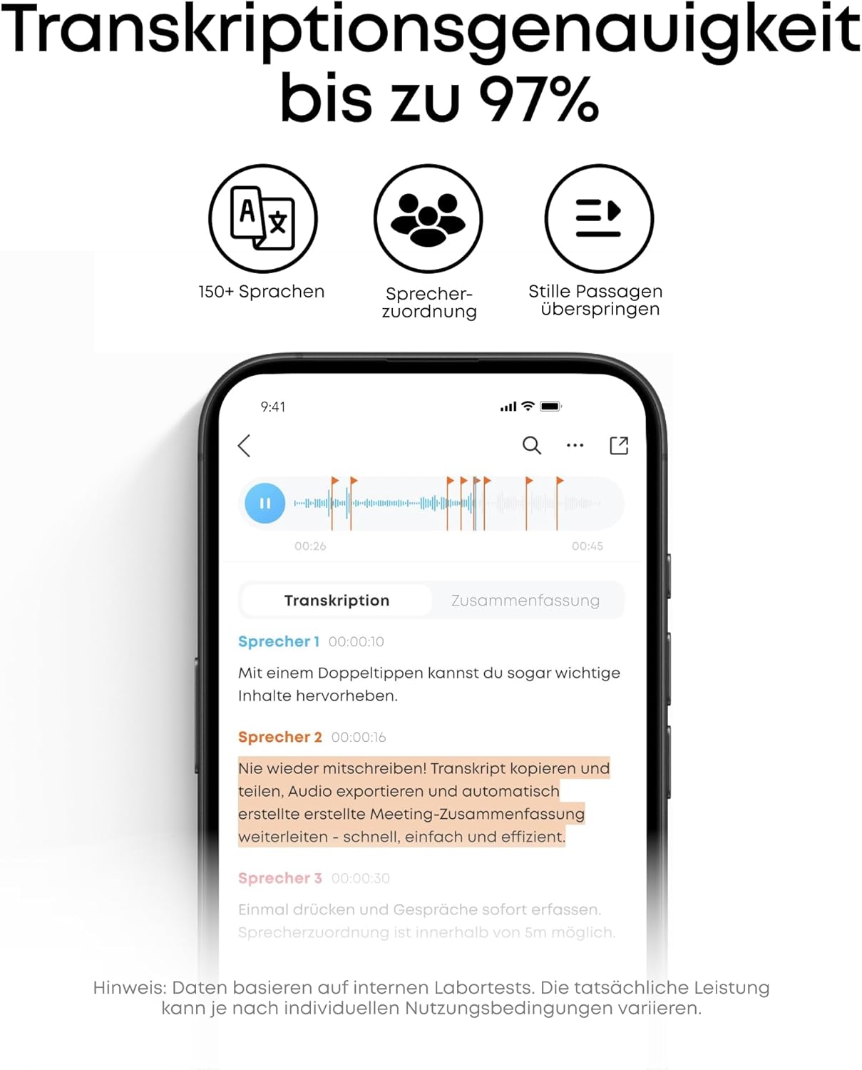 Detalle 2 de soundcore Work by Anker KI Voice Recorder – digitales Diktiergerät mit KI-Transkription und Spracherkennung, 8GB (MFi)