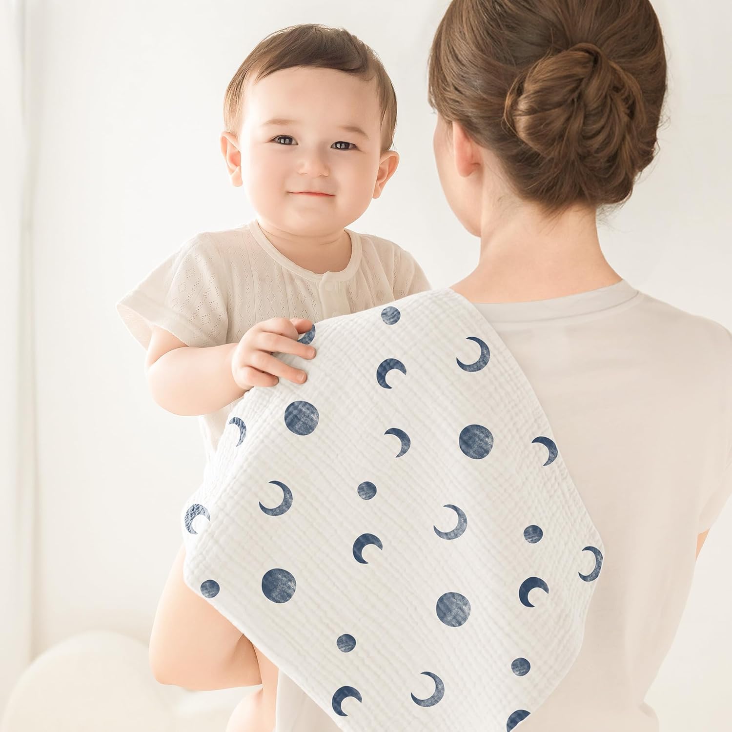 Thumbnail 1 de Susurration Mulltücher Baby Spucktücher im 5er-Set, 100% Baumwolle Musselin 60 x 60 cm (Blauer Druck)