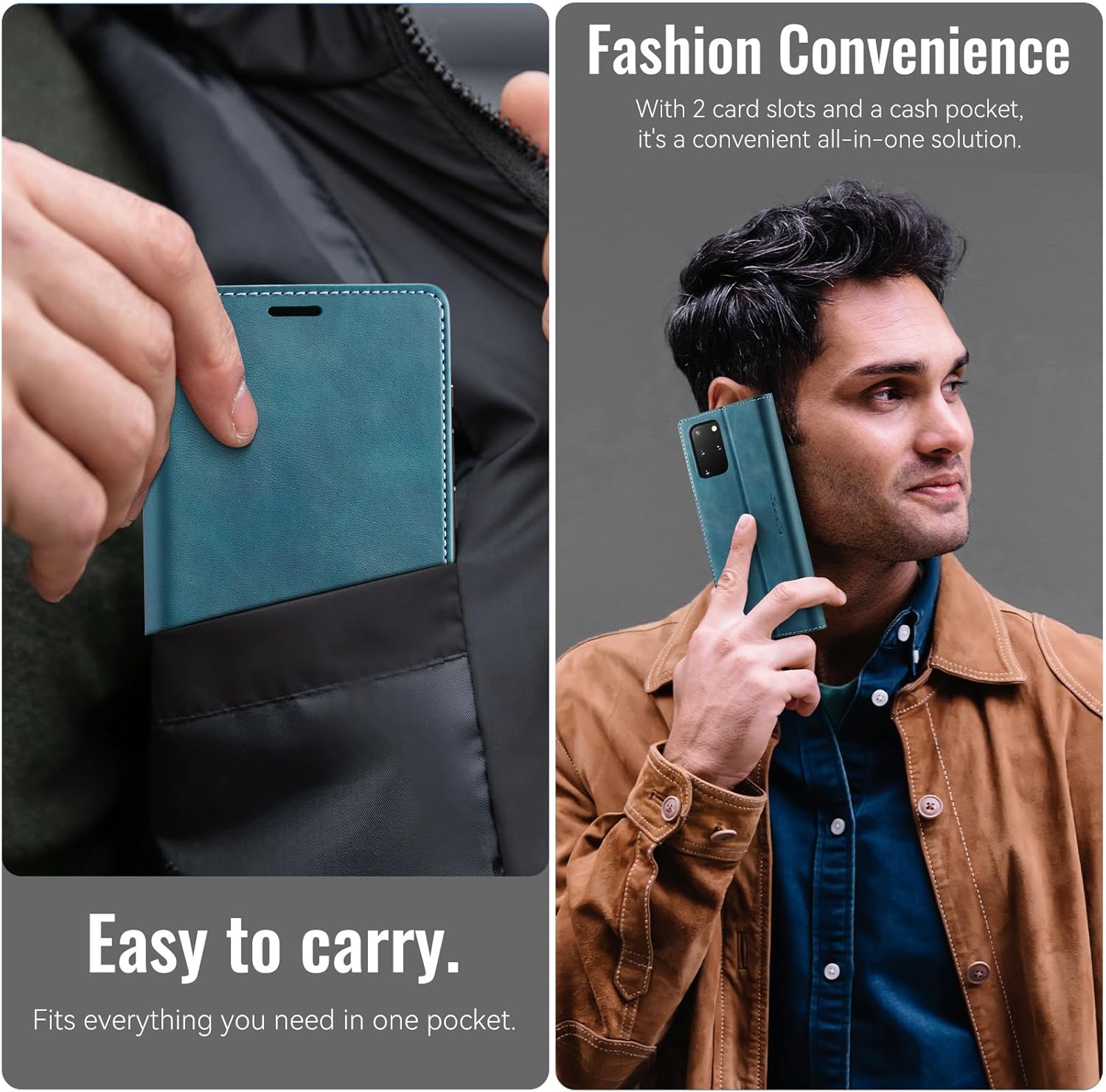 Thumbnail 5 de Cracedily Handyhülle für Samsung Galaxy S20 Plus (6,7") – klappbares Flip-Case mit Kartenfächern, RFID-Blocker und Standfunktion, Blaugrün