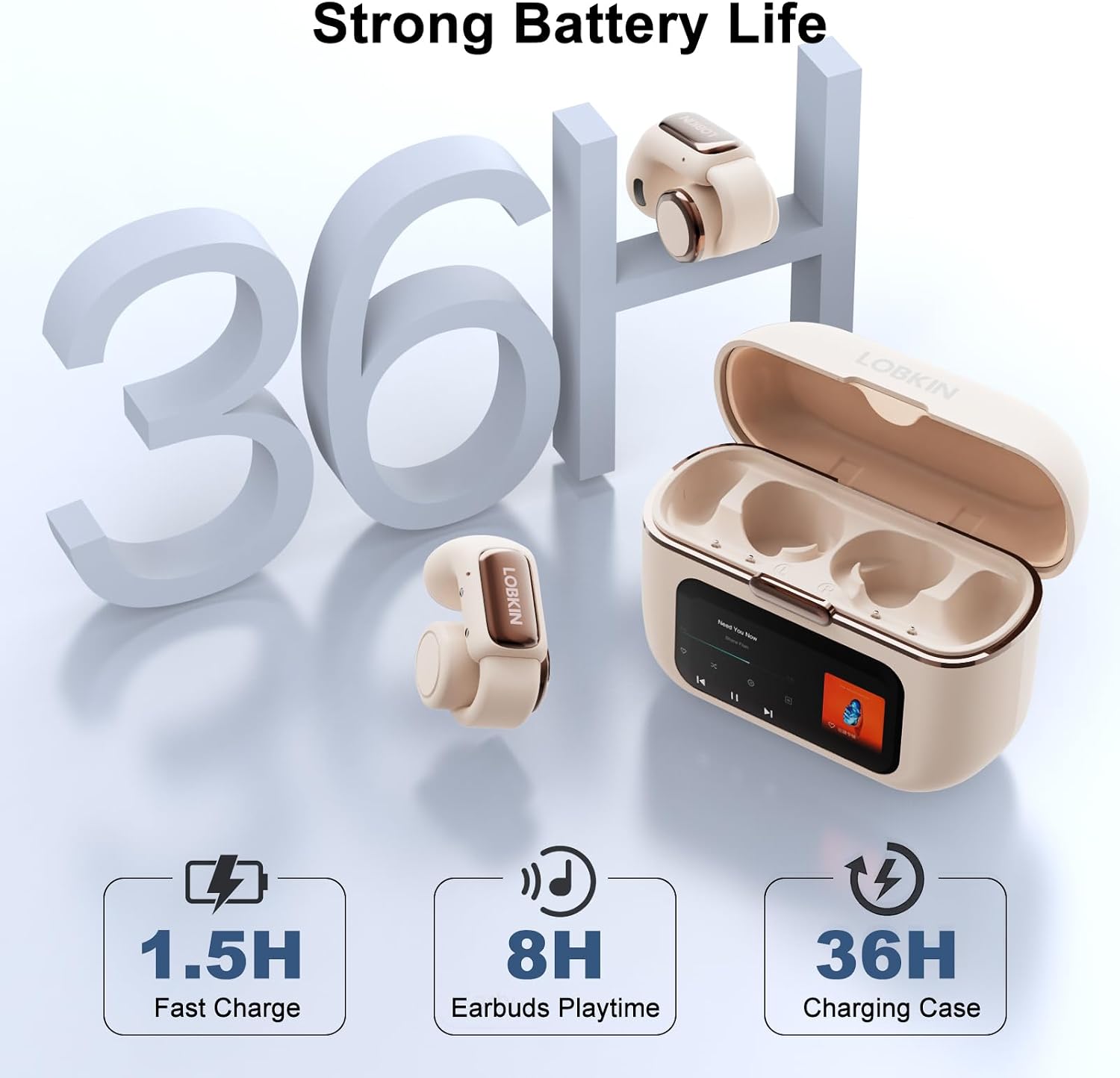 Thumbnail 6 de LOBKIN Open Ear Headphones with Clip-On Fit, Bluetooth 5.4, 4GB Memory and LED Touch Display
