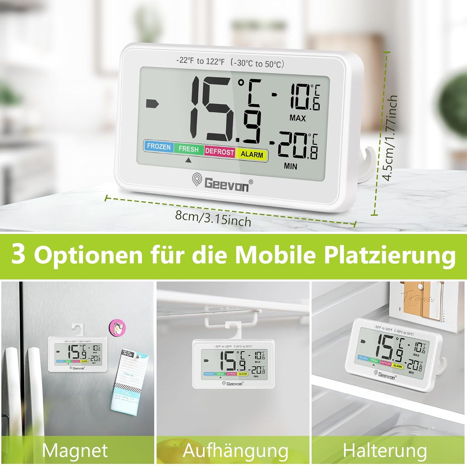 Thumbnail 3 de Geevon Kühlschrankthermometer – Digitales Mini-Display Tauglich für Kühlschrank und Gefrierschrank