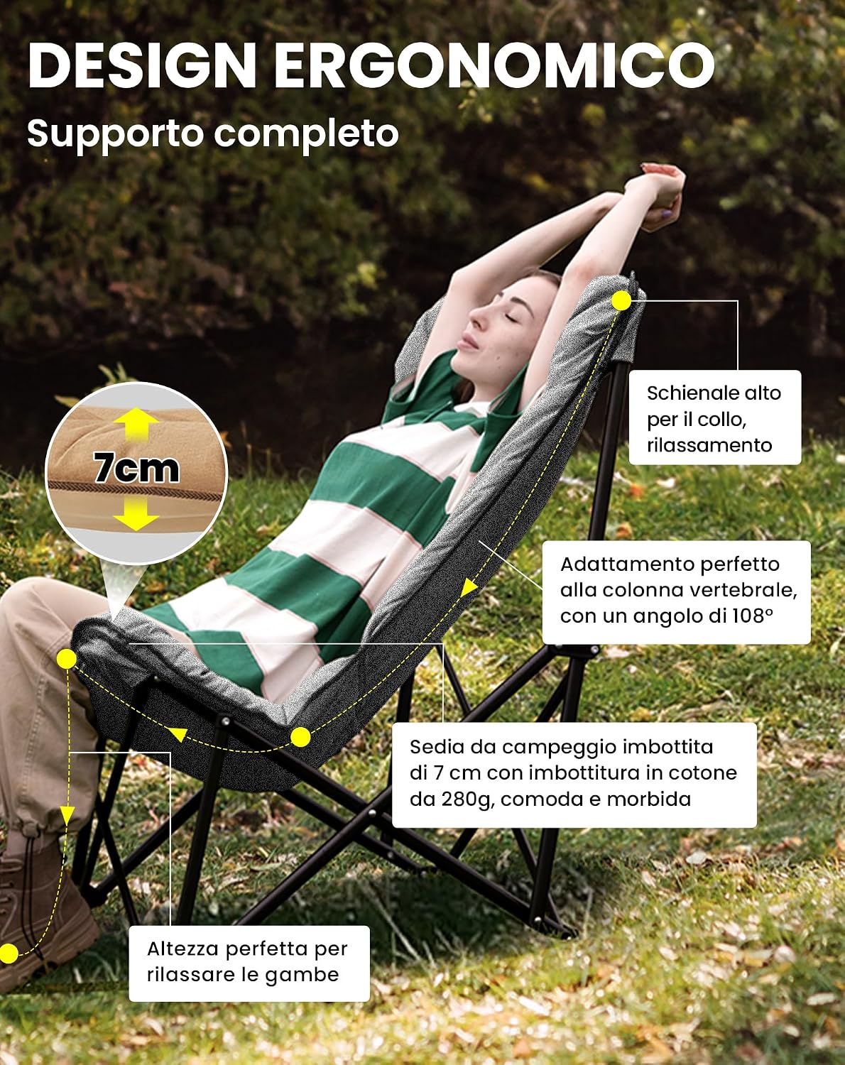 Thumbnail 2 de KingCamp Sedia Pieghevole Ergonomica: comfort premium per outdoor e casa