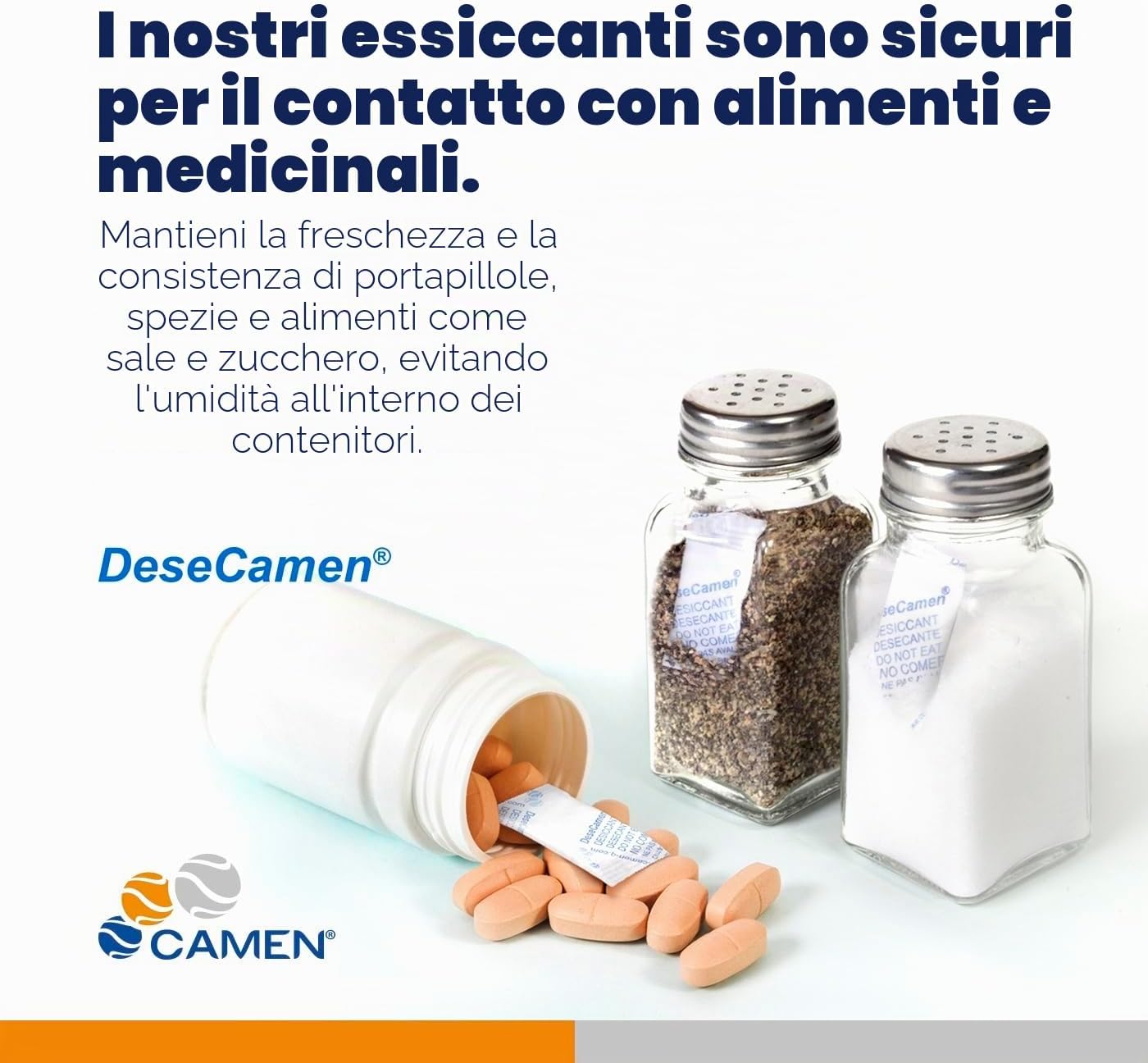 Detalle 2 de Desecamen Bustine silice 100 pezzi da 5 g | Deumidificazione affidabile in ambienti chiusi