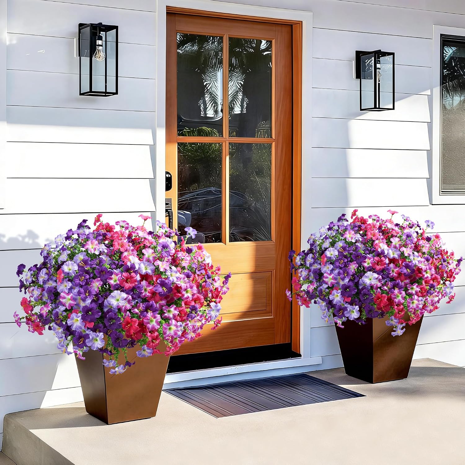 Detalle de Artificial Flowers for Outdoors: 20 Bundles Silk Petunia with Eucalyptus, UV-Resistant Faux Flowers for Outdoor Planters