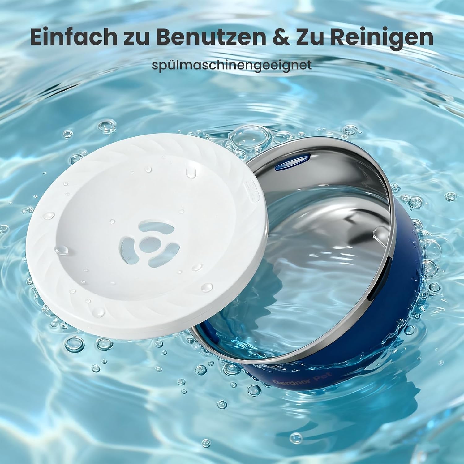 Thumbnail 6 de Gardner Pet Wassernapf für große Hunde – 2 l Edelstahl mit Anti-Sabbern- und Spritzschutz, blau