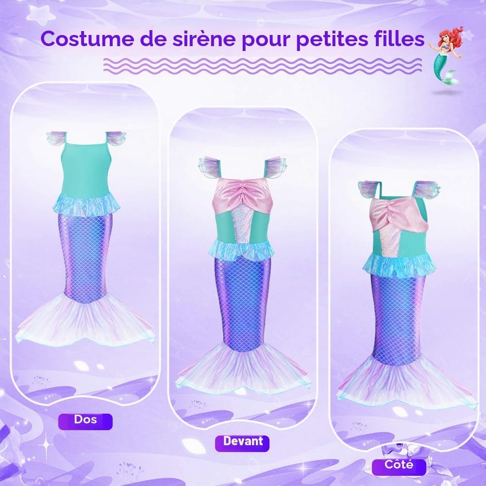 Detalle 2 de AOOWU zeemeerminnenkostuum voor meisjes met tule en accessoires