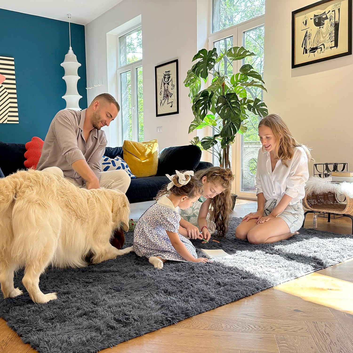 Thumbnail 6 de OLANLY 10x14 Grey Shaggy Area Rug 🏡