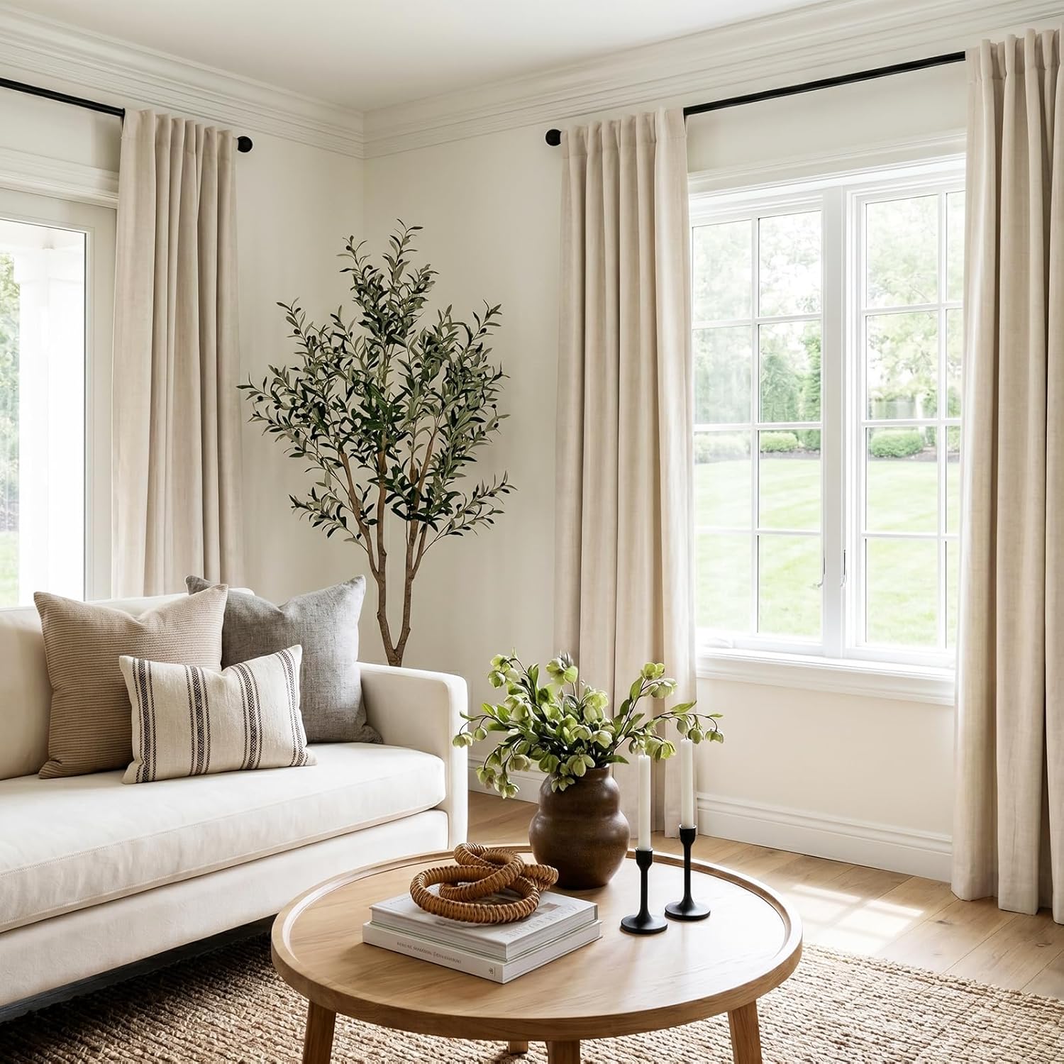 Detalle de INOVADAY 100% Blackout Curtains 2 Panels Set, 50x90, Oatmeal Linen, Back Tab/Rod Pocket, Thermal Insulated