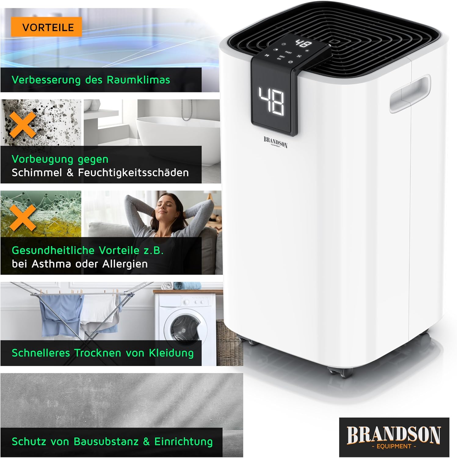 Detalle de Brandson Luftentfeuchter 16L mit Kompressor – kompakte Lösung für Feuchtigkeitsprobleme