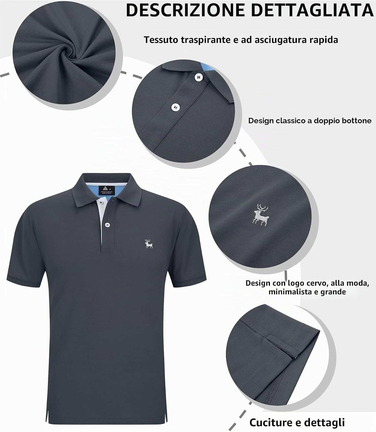 Detalle de SwissWell Polo da Uomo Manica Corta: leggera, traspirante e versatile per golf e sport quotidiani