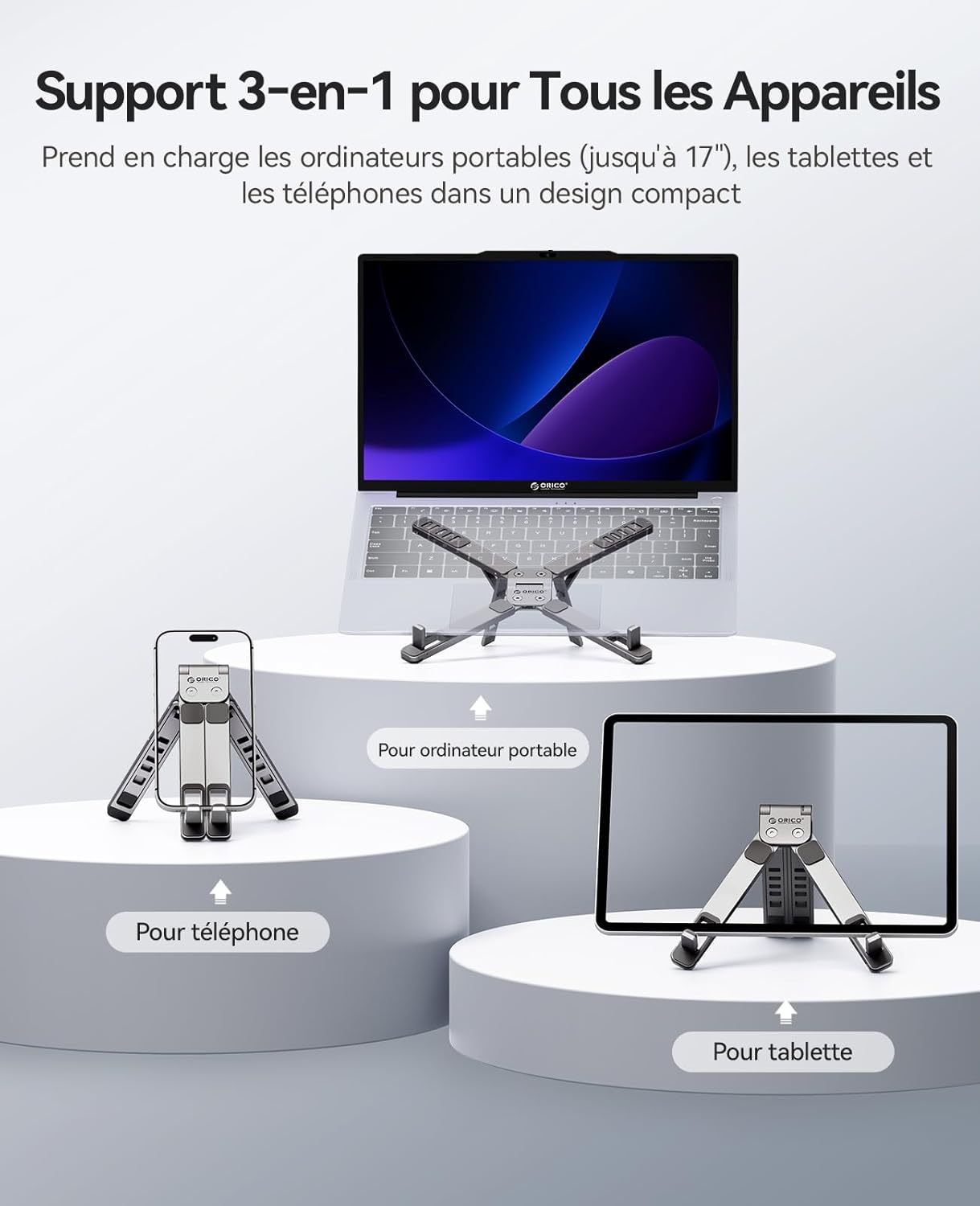 Detalle 2 de ORICO Support Ordinateur Portable PN1 3-en-1 pliable en aluminium (jusqu’à 17")