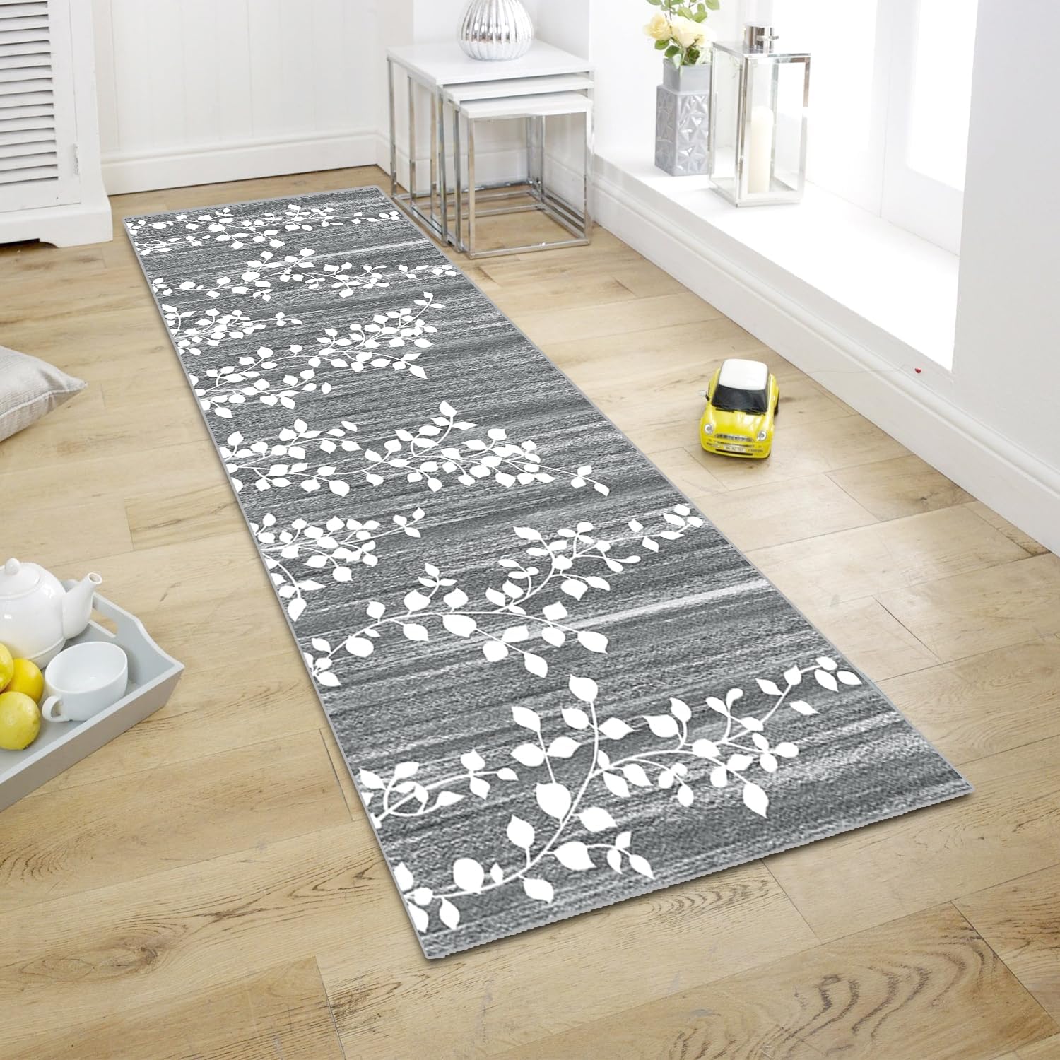 Detalle de WTHYGB Teppich Läufer 60x180 cm Grau-Blau – rutschfest, waschbar, flexibel für Flur, Küche, Waschküche