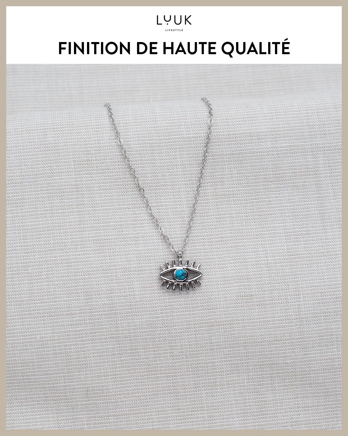 Thumbnail 3 de LUUK LIFESTYLE Collier avec pendentif couronne en acier inoxydable – 50 cm + carte HAPPINESS