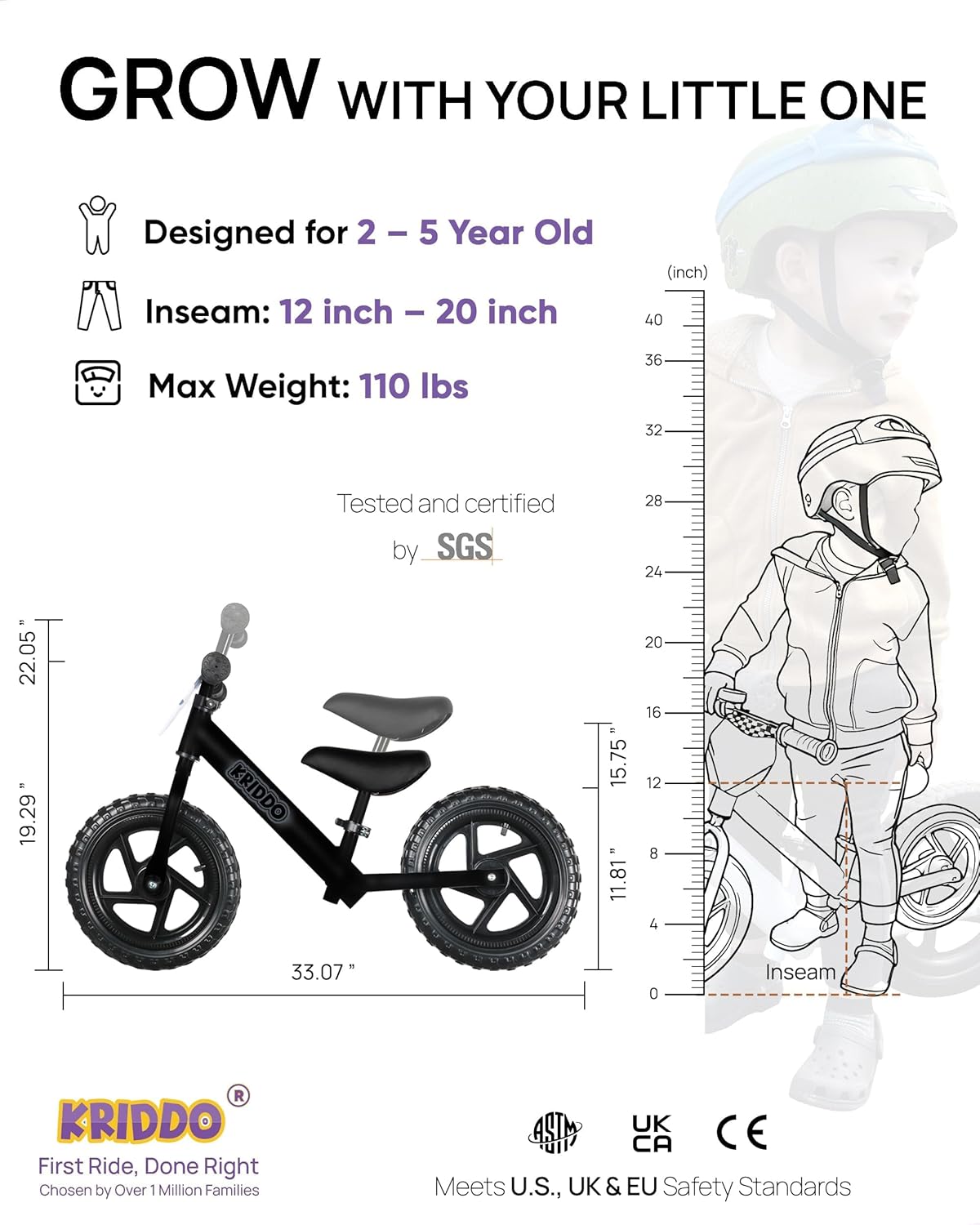 Thumbnail 2 de KRIDDO Toddler Balance Bike 12" for Ages 2–5