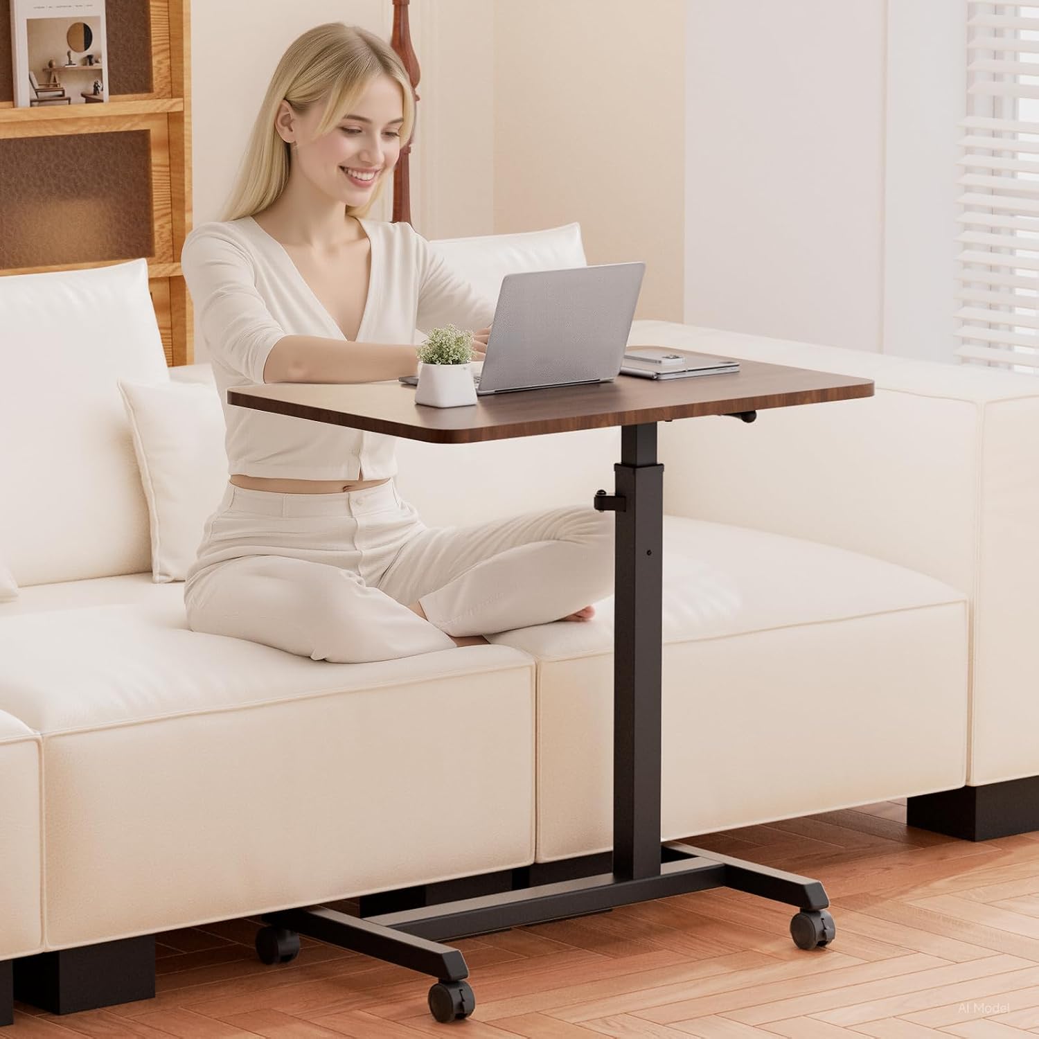 Detalle de COMHOMA LT004-COM Overbed Table, Adjustable Walnut Desk with Folding Top