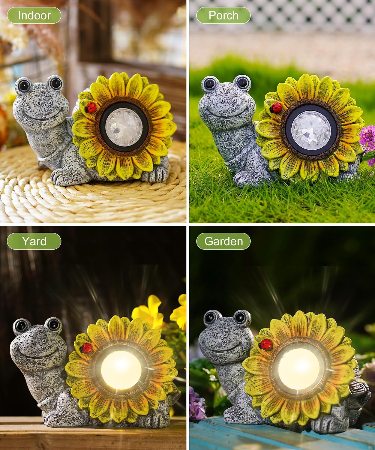 Detalle 2 de Yeomoo Solar Schildkröte Deko Figur mit Sonnenblume & Käfer – wetterfestes Ambiente im Garten & Zuhause