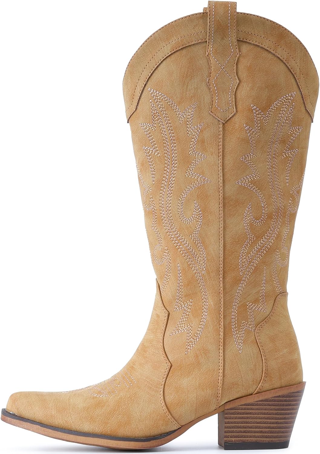 Detalle de IUV Women's Cowboy Boots with Chunky Heel – Handcrafted Embroidered Western Cowgirl Boots