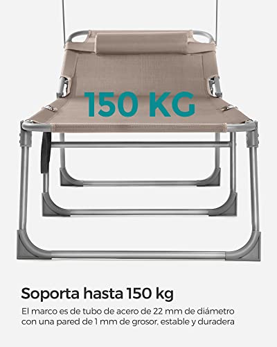 Thumbnail 5 de SONGMICS tumbona plegable con parasol y respaldo reclinable (193 x 53 x 29 cm, 150 kg) color topo