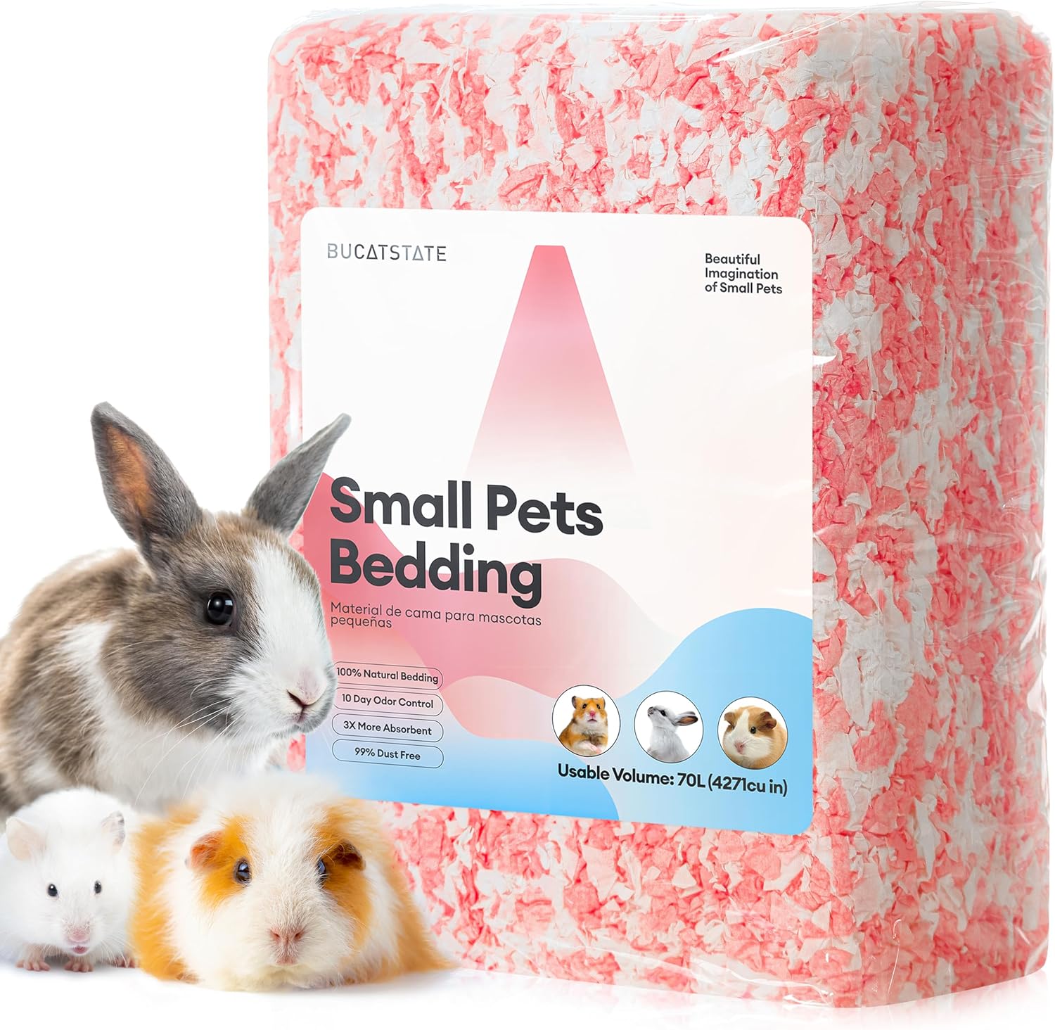BUCATSTATE Hamster Bedding 70L – 99% Dust-Free, Odour Control Natural Paper Bedding for Small Pets