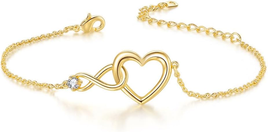Detalle de Vissen Infinity Armband Damen Herz Ketten – Verstellbares Edelstahlarmband mit Zirkonia, Rosegold/Silber/Gold
