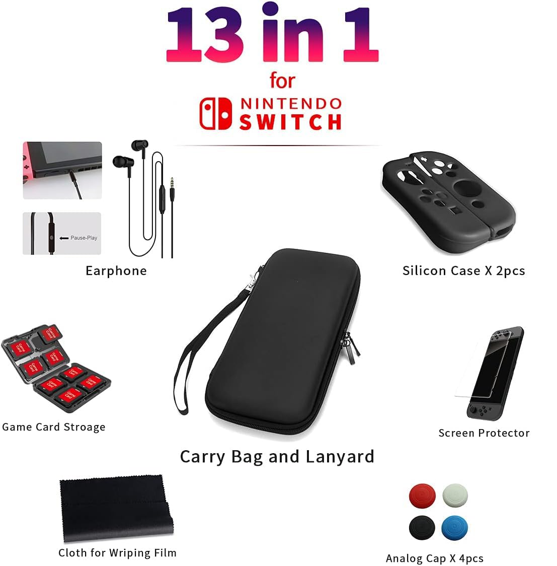 Detalle de nimo 13-in-1 Carrying Case Bundle for Switch and Joy-Con