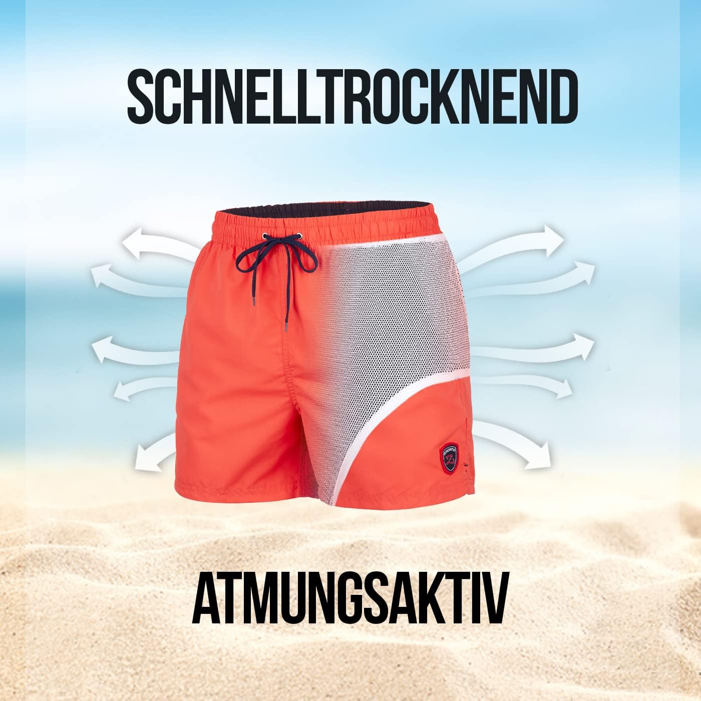 Detalle de Zagano Herren Badeshorts schnelltrocknend mit Tunnelzug und Mesh-Einsätzen – Boardshorts für Sport, Freizeit & Schwimmen