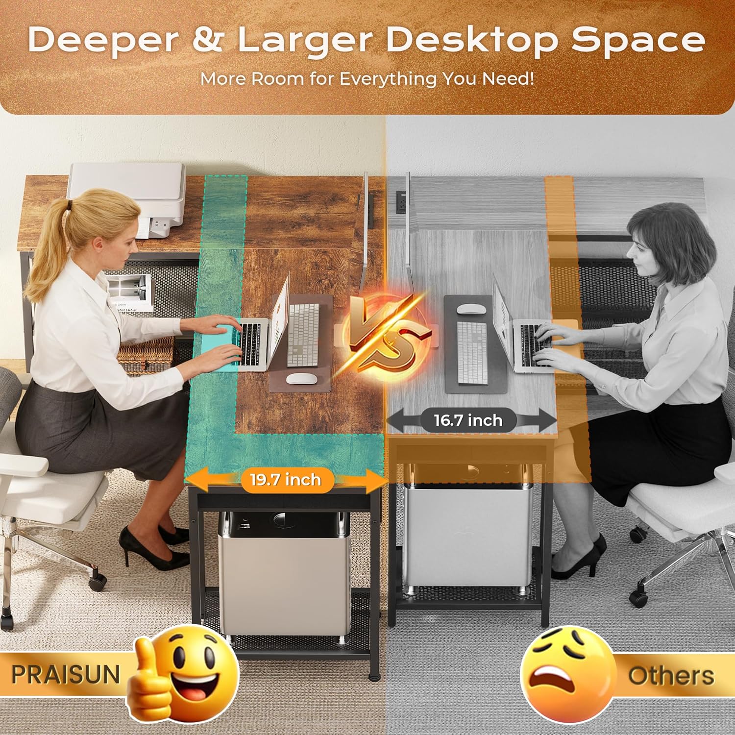 Thumbnail 5 de PRAISUN 55 Inch L-Shaped Desk with Power Outlets and Type-C Port