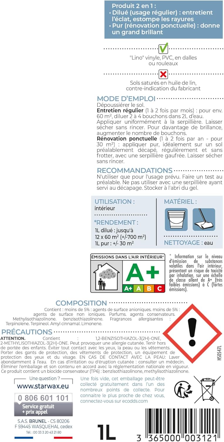 Thumbnail 6 de STARWAX Entretien brillant pour sols PVC – 1 L, 2 en 1, sans rinçage, rendement jusqu'à 750 m²