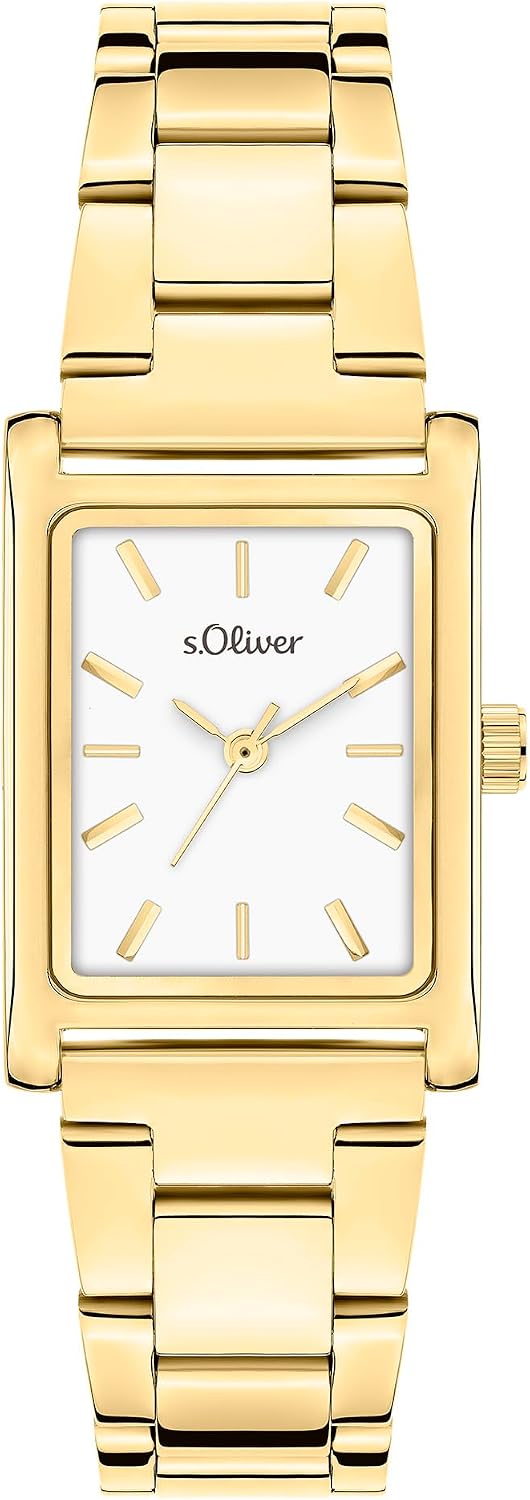 Detalle de s.Oliver Damenuhr mit eckigem Gehäuse und Edelstahlband – 30 x 24 mm, analoge Quarz-Uhr, 3 ATM