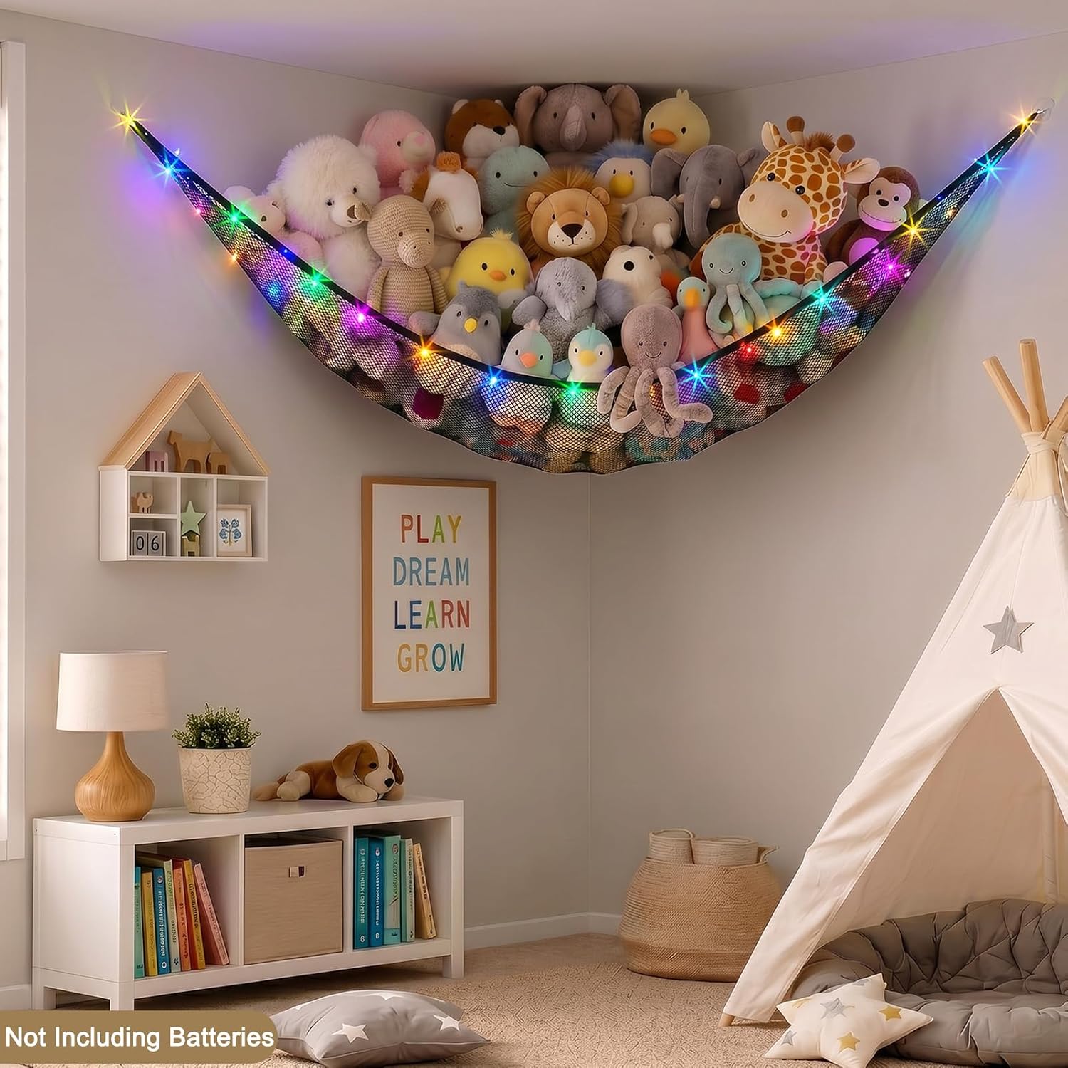 Detalle de Unicorn Castle XLarge Stuffed Animal Hammock with LED Lights, Corner Toy Storage