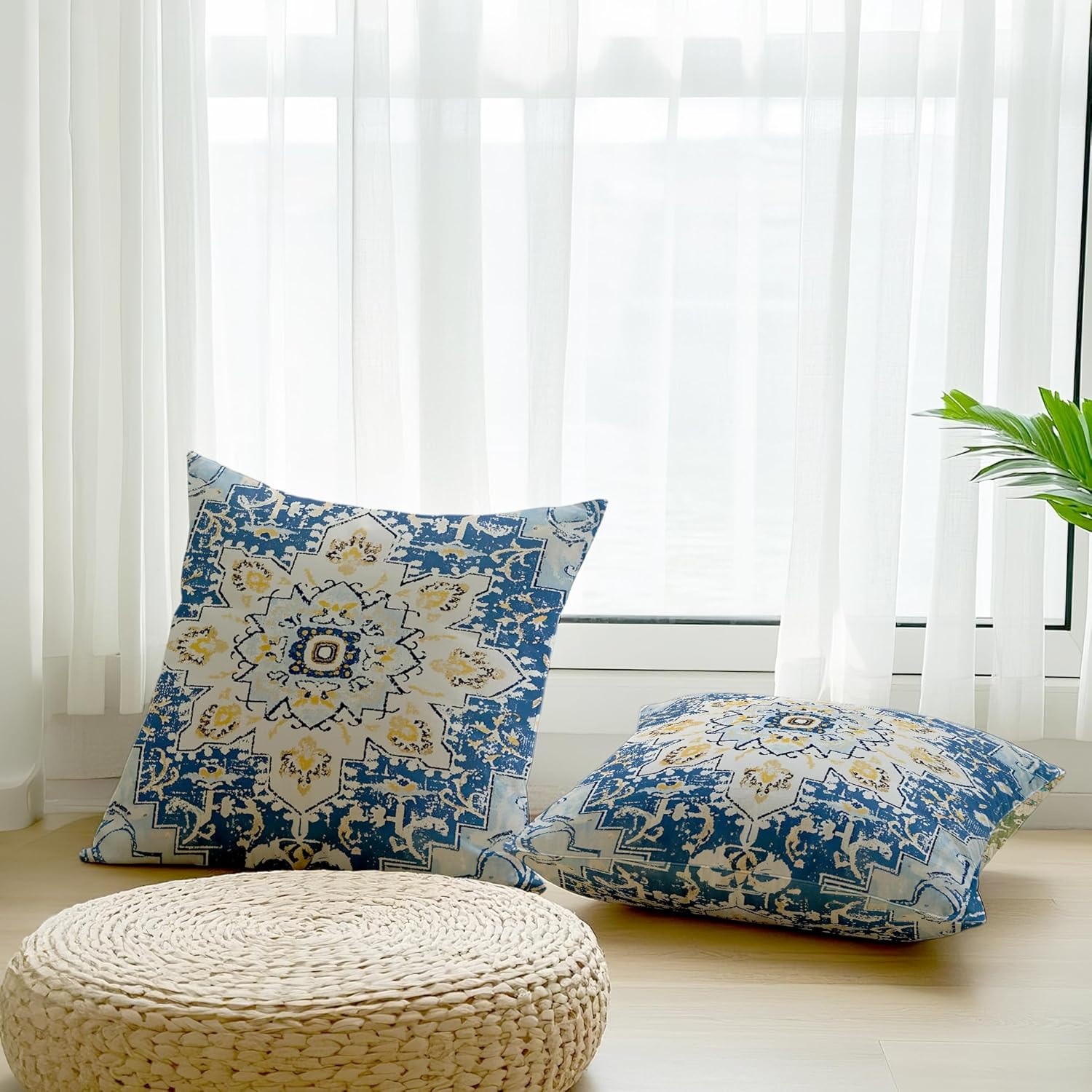 Thumbnail 5 de JANGYUHH Boho Kissenbezug 40x40 cm – 2er Set, Vintage Abstrakt, Blau