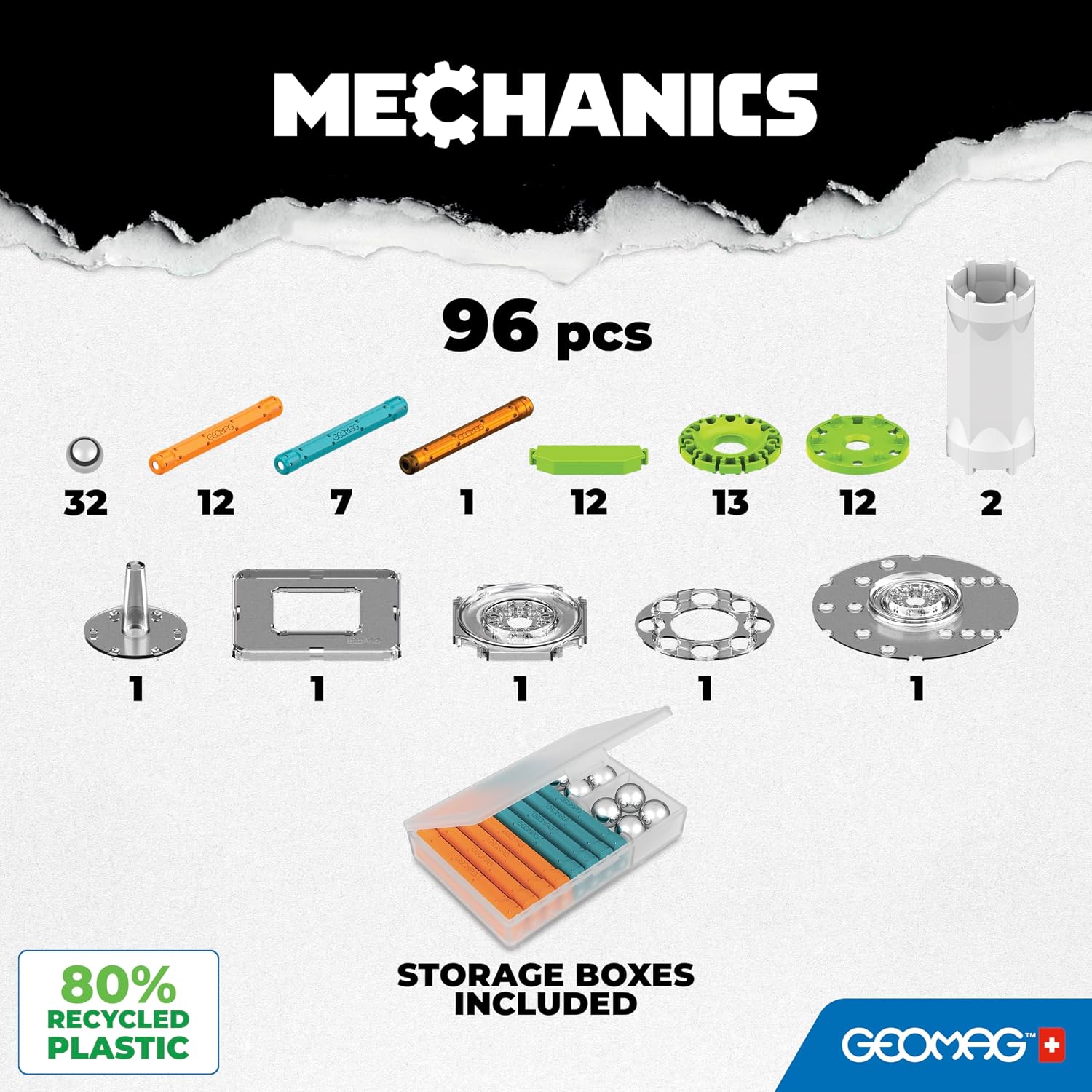 Detalle 2 de Geomag Mechanics Motion Magnetic Gears – Jeu magnétique créatif de 96 pièces