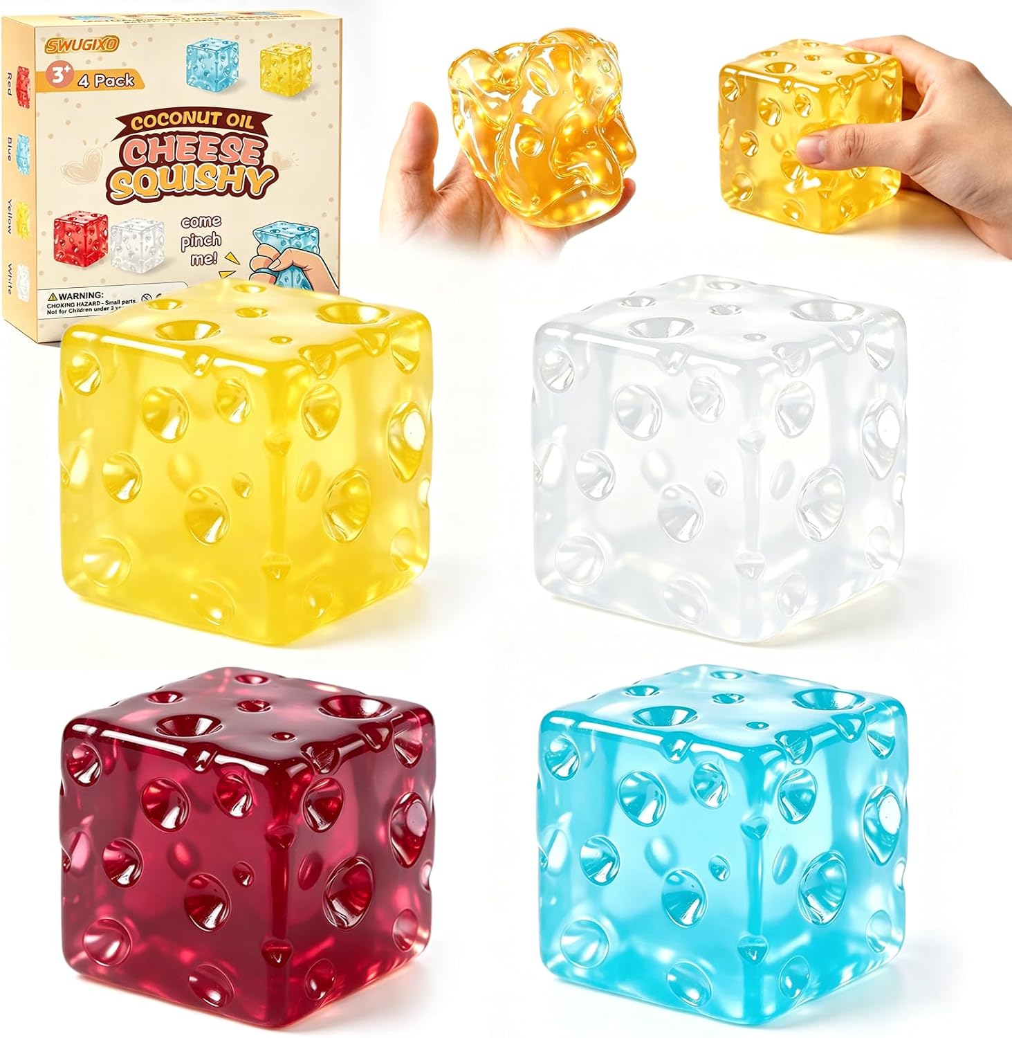 Detalle de SWUGIXO Coconut Oil Cheese Squishy Fidget Toys, 4-Pack, 2.4-Inch No-Rebound TPR