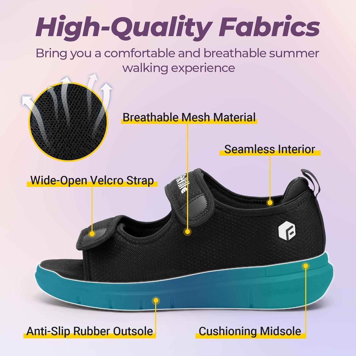 Detalle de FitVille Women's Wide Fit Open Toe Diabetic Sandals: Adjustable, Cushioned Footwear for Swollen Feet