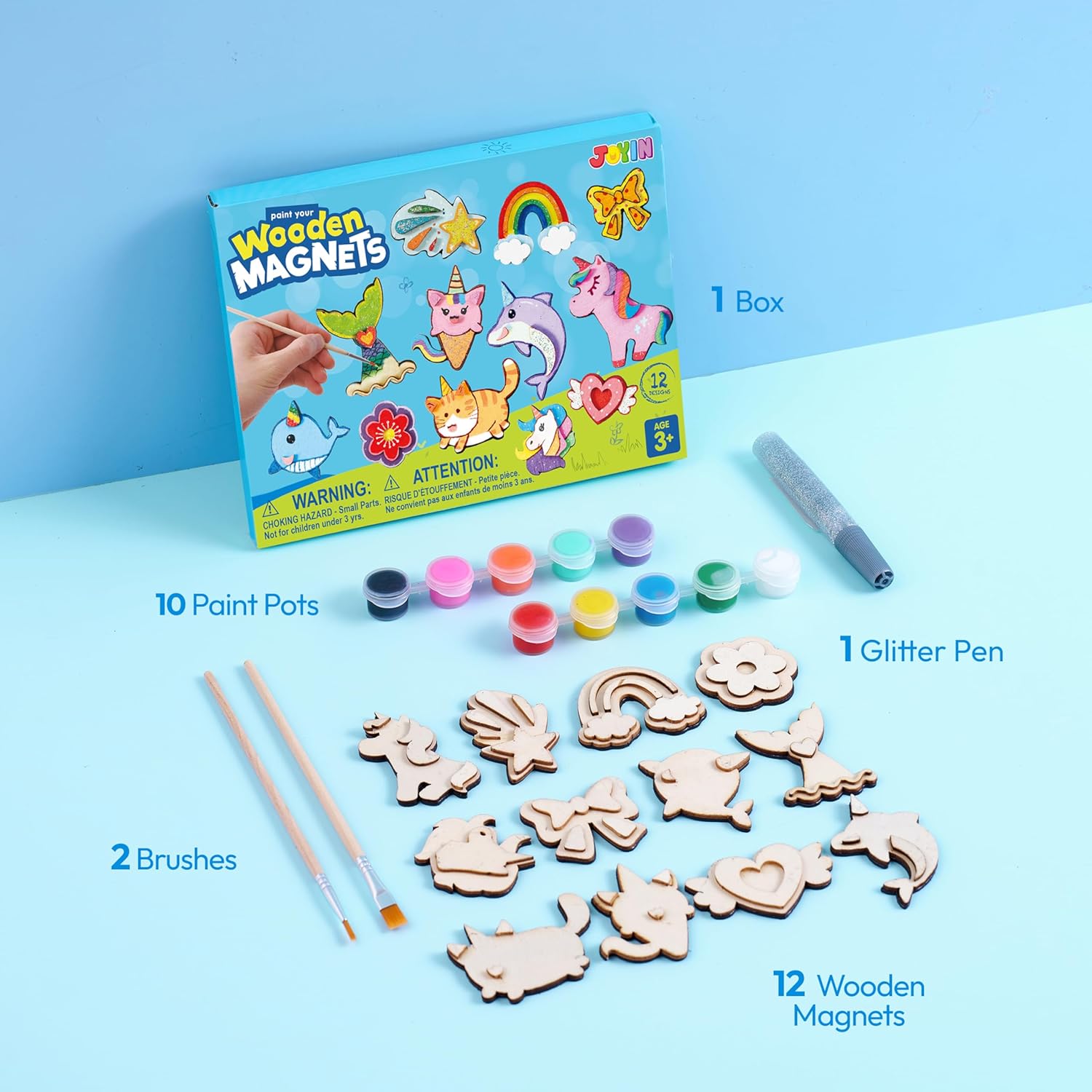 Thumbnail 1 de JOYIN 12PCS Wooden Magnets DIY Painting Kit (fantasy craft set for kids 3+)